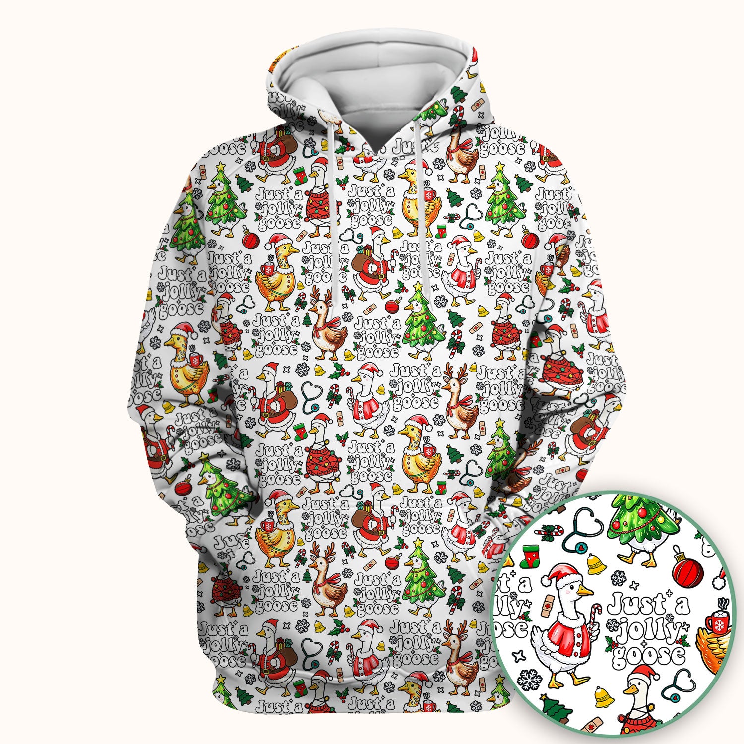 Just a Jolly Goose Funny Christmas Scrub Top - Holiday Medical Uniform for Nurse - Santa Goose Shirt Gift for Women