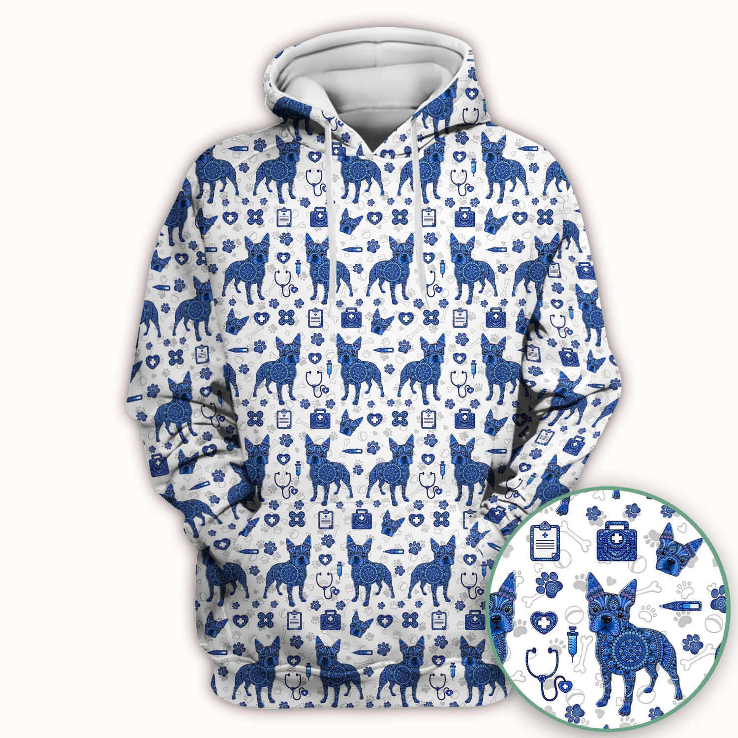 Blue Heeler Australian Cattle Dog Scrub Top, Australia Dot Art Pattern Shirt, Breathable Fabrics Nursing Uniform