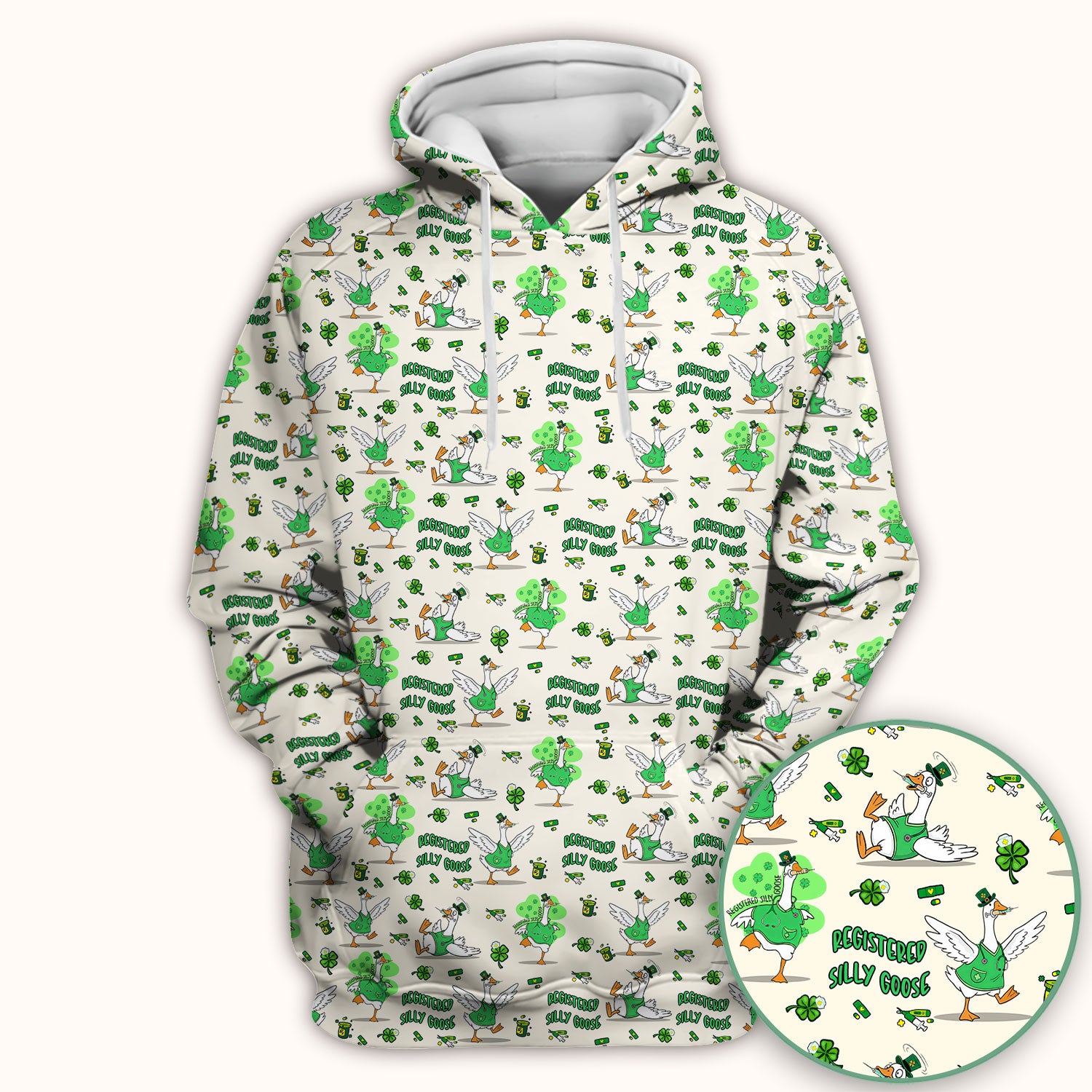 Silly Goose St. Patrick’s Day Scrub Top, Funny Goose Shamrock Pattern Nurse Scrub Shirt, Irish Green Nursing Uniform