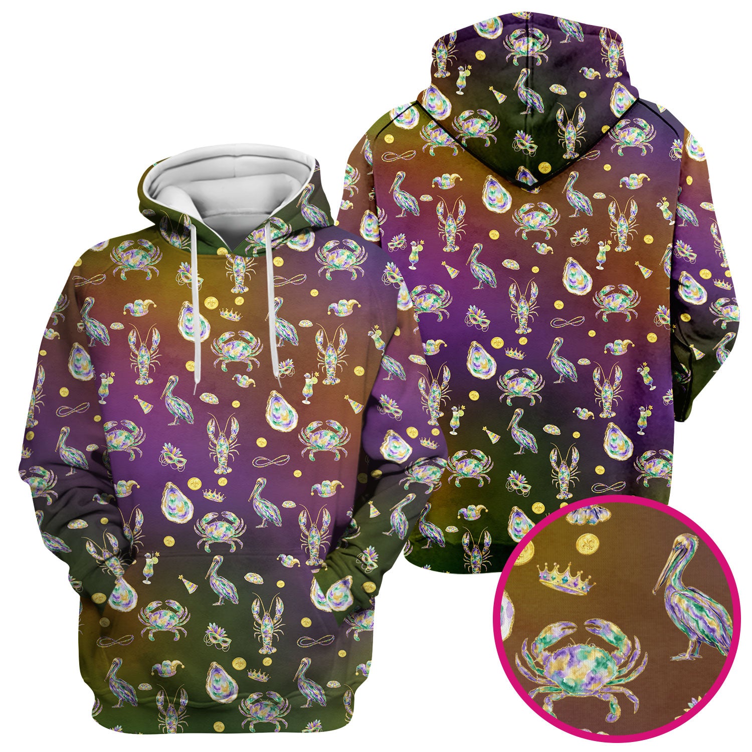 Mardi Gras Seafood Nurse Scrub Top, Comfortable Uniform Scrubs For Nursing