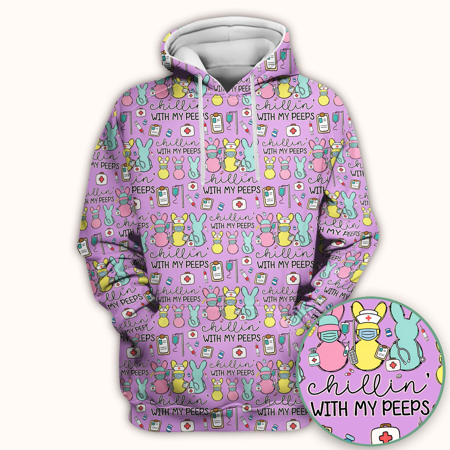 Cute Bunny Nurse Chillin With My Peeps Scrub Top, Comfortable Scrubs for Nurses, Easter
