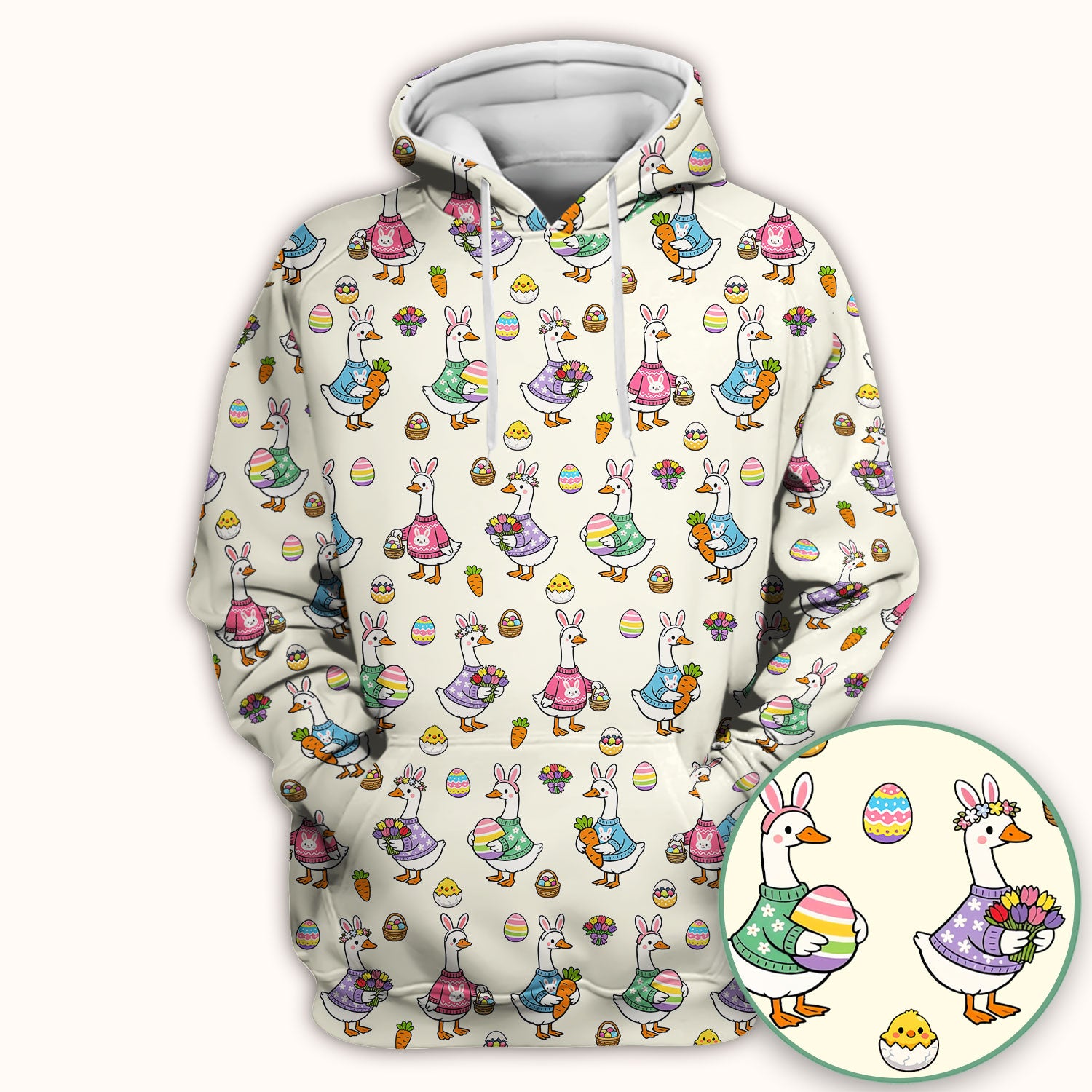 Cute Easter Goose Pattern Scrub Top, Breathable Fabrics Nursing Uniform