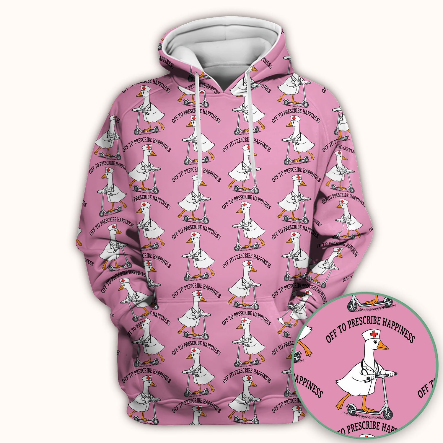 Nurse Goose Scooter Print Scrub Top, Breathable Fabrics Nursing Uniform
