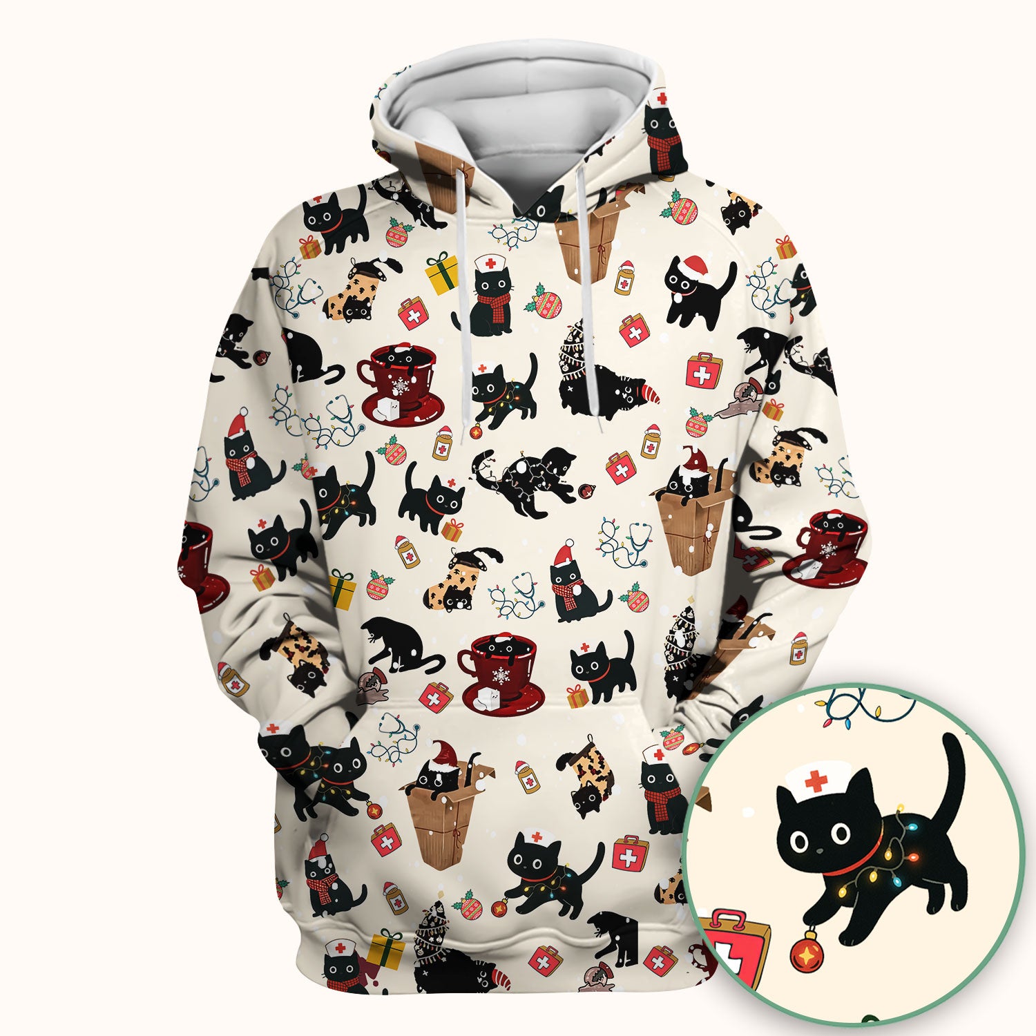 Christmas Cat Scrub Top for Nurse - Funny Black Cats Shirt - Cute Holiday Medical Uniform for Women