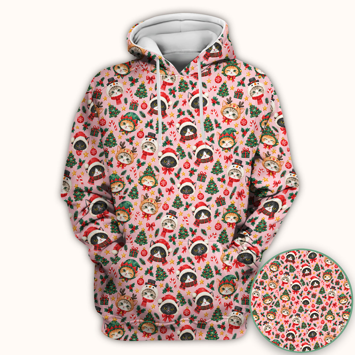 Christmas Cats And Trees Pattern Scrub Top, Comfortable Scrubs for Nurses