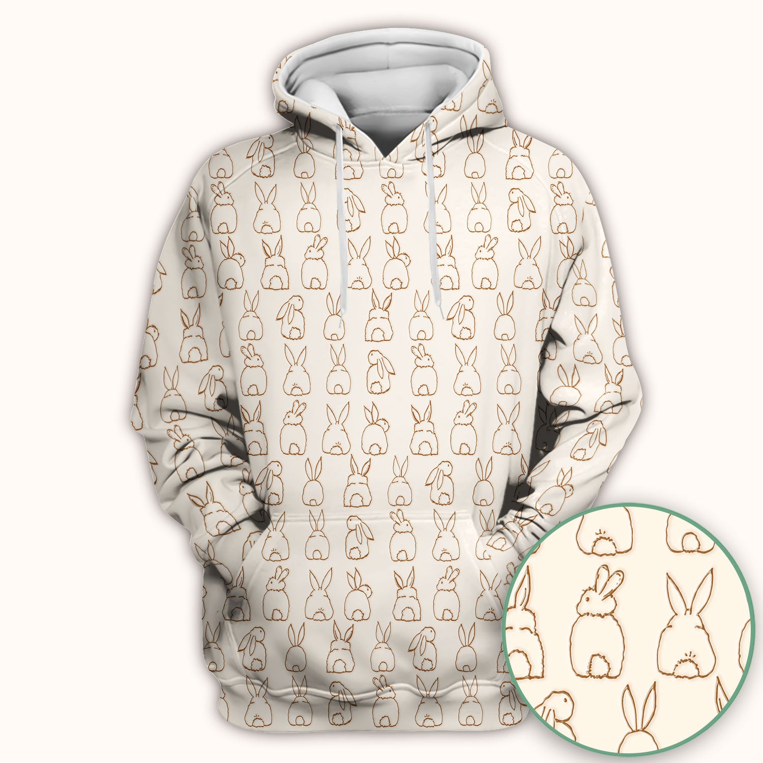 Cartoon Bunny Line Art Pattern Medical Scrub Top, Comfortable Scrubs for Nurses, Easter
