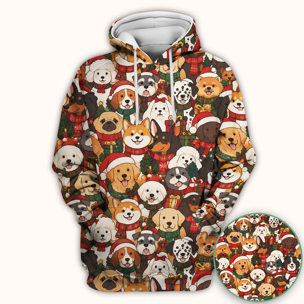 Christmas Dog Breeds Collage Pattern Scrub Top, Comfortable Scrubs for Nurses