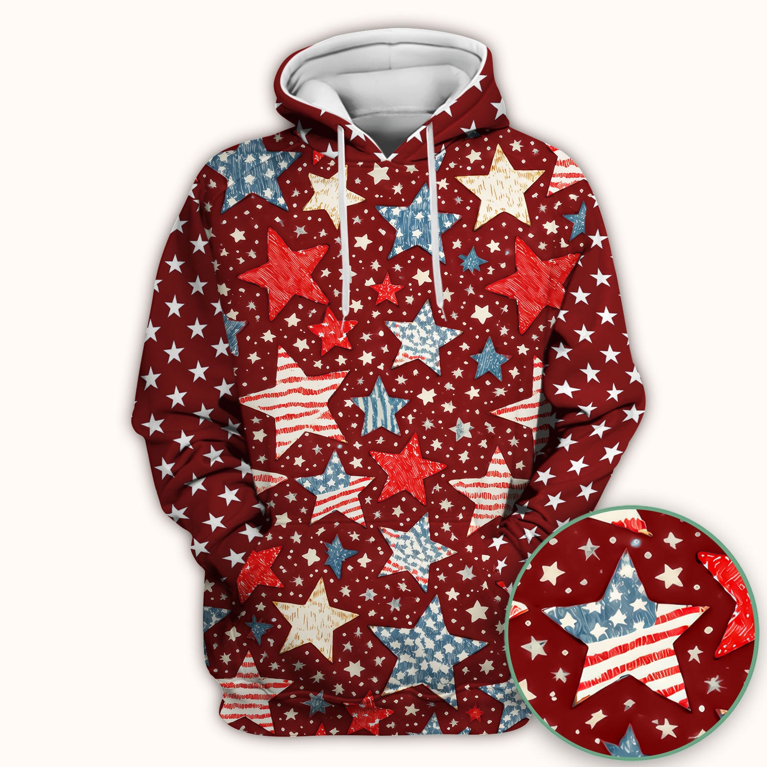 Patriotic Star Pattern Medical Scrub Top, Breathable Fabrics Nursing Uniform