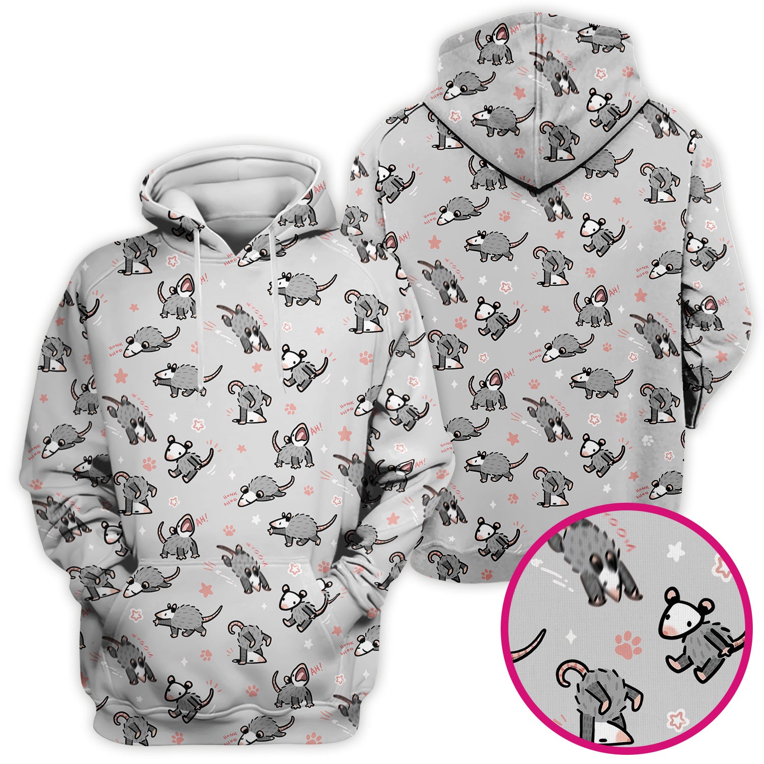 Playful Cartoon Opossum Character Pattern Scrub Top, Breathable Fabrics Nursing Uniform