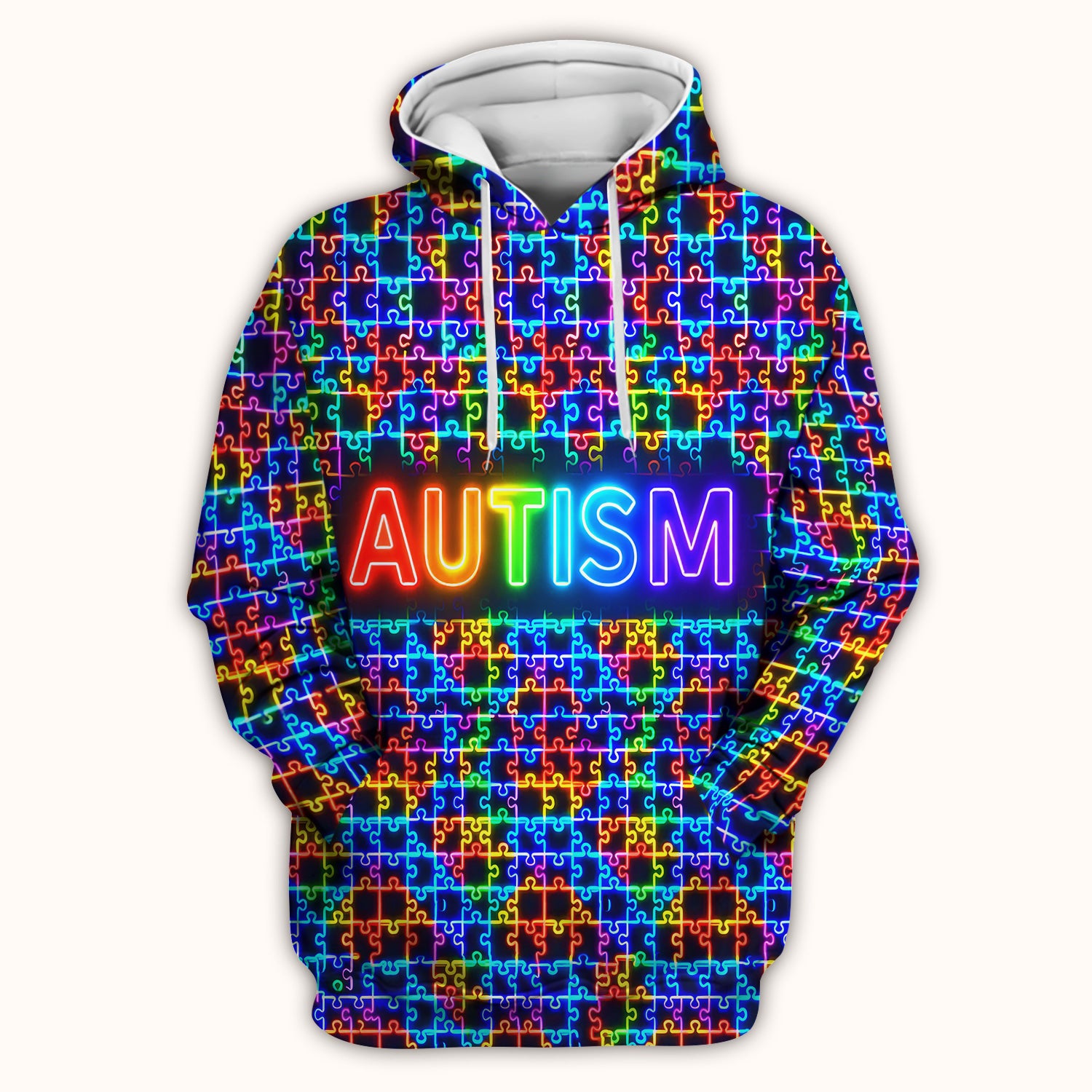 Autism Puzzle Neon Pattern Scrubs Top, Comfortable Scrubs for Nurses
