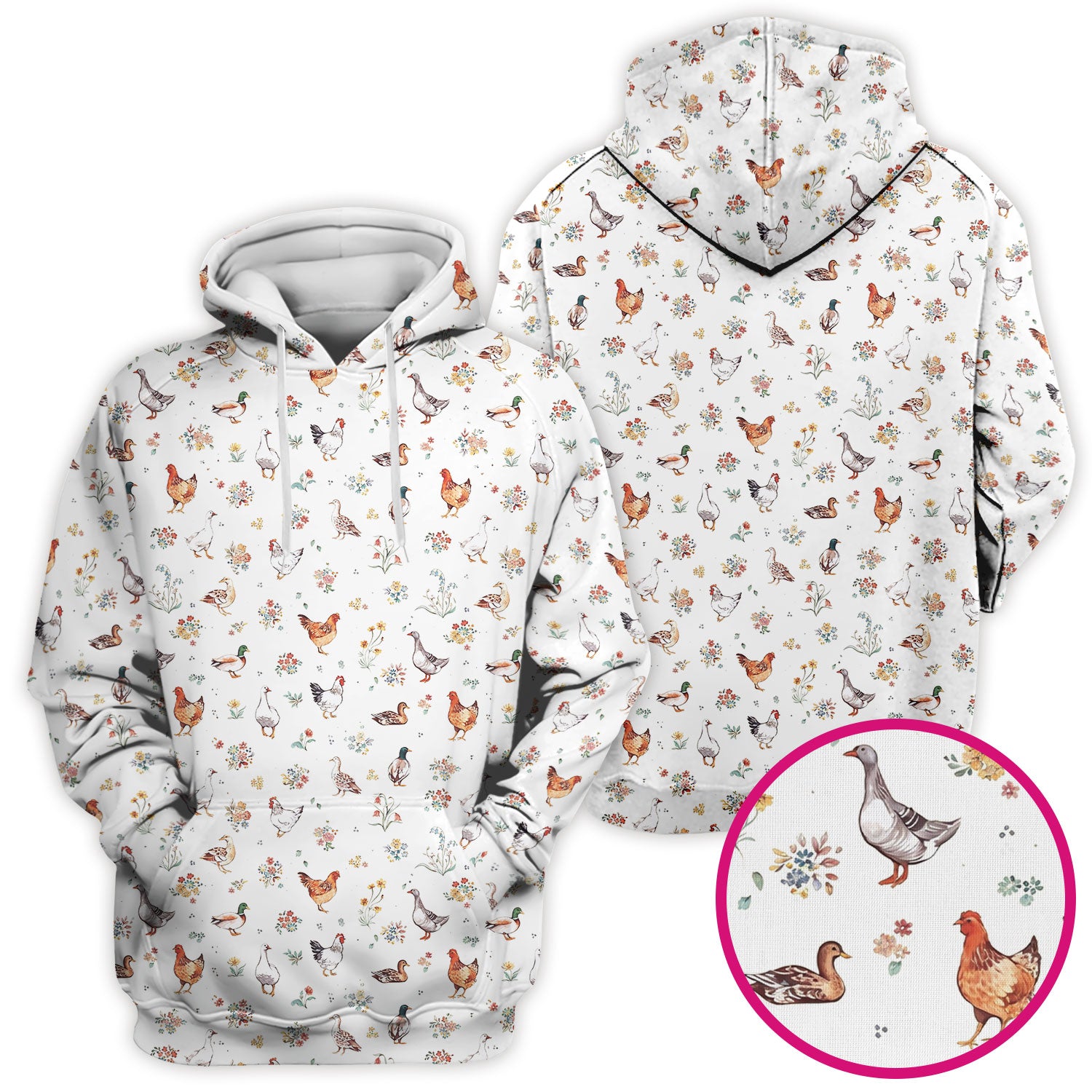 Farm Chicken Duck Floral Pattern Scrubs Top, Comfortable Scrubs for Nurses