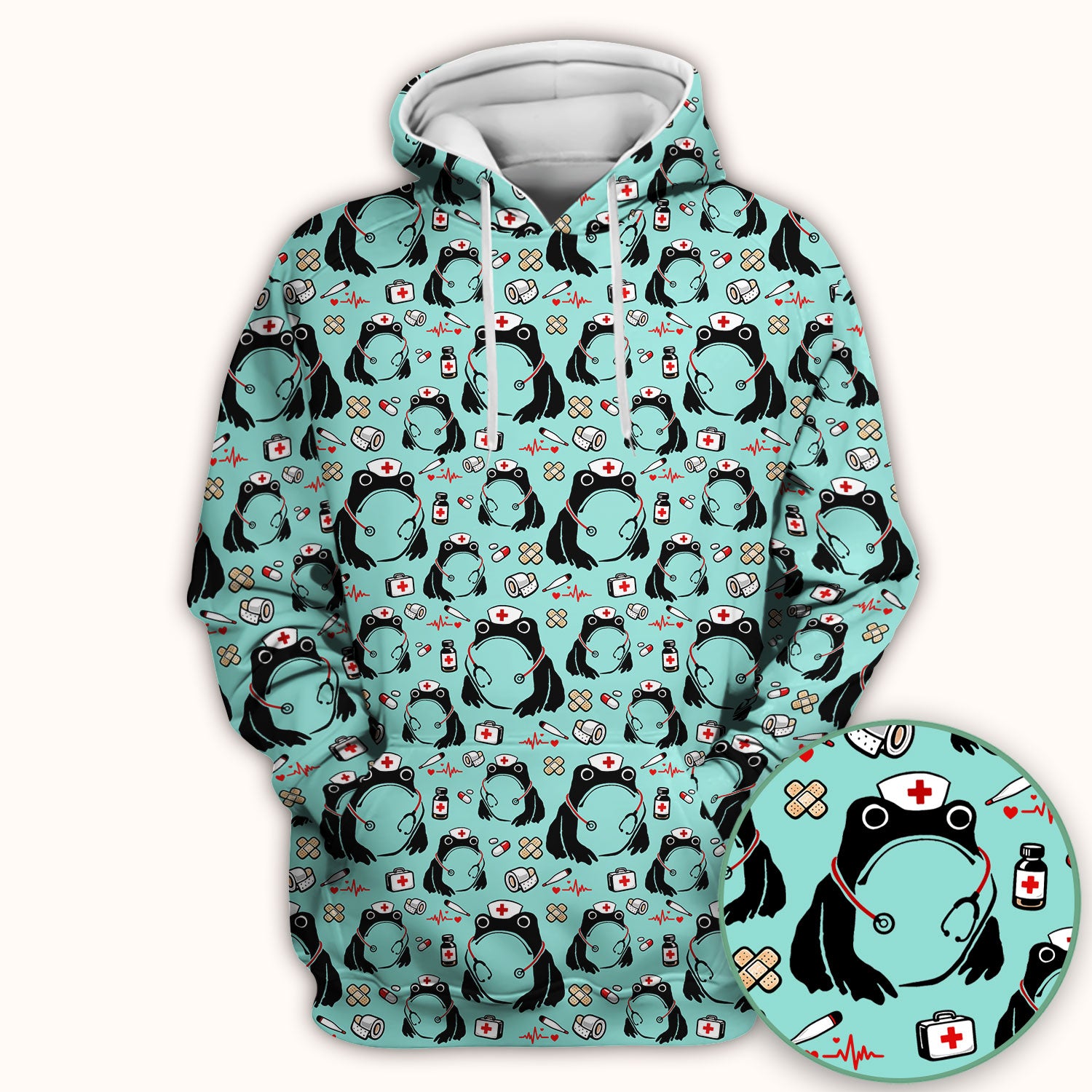 Cute Frog Nurse Medical Print Scrub Top, Comfortable Scrubs for Nurses