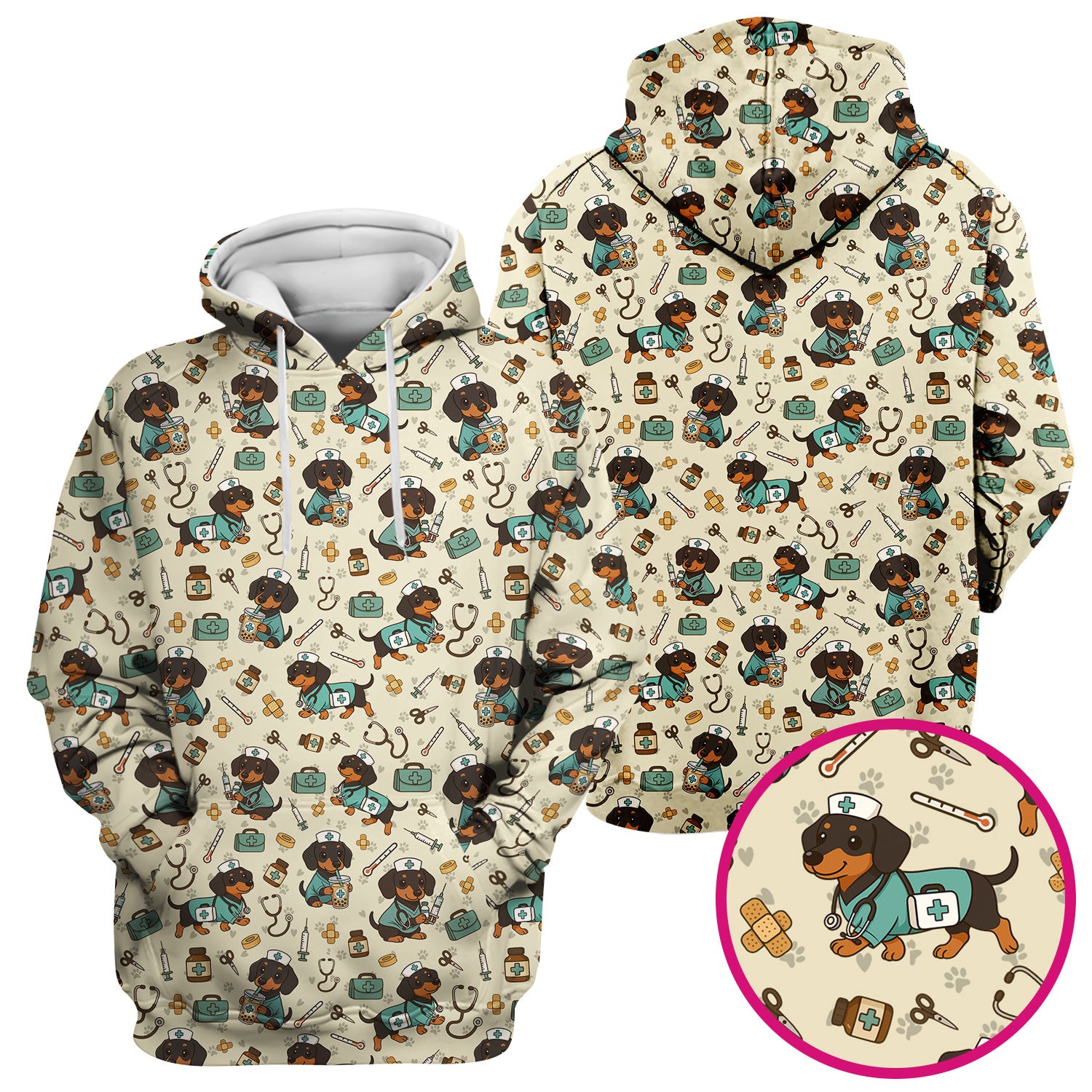 Funny Dachshund Nurse Scrubs - Cute Dog Print Medical Shirt - Holiday Nurse Scrub Top Gift for RN CNA Doctor, Women & Men