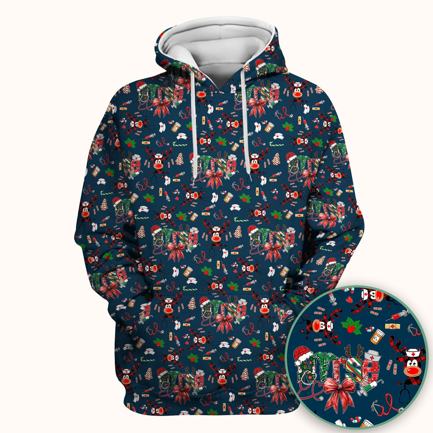 Whimsical Reindeer Christmas Scrub Top – Festive Holiday Reindeer Pattern – Cute Medical Uniform for Nurses, Vets and Healthcare Workers