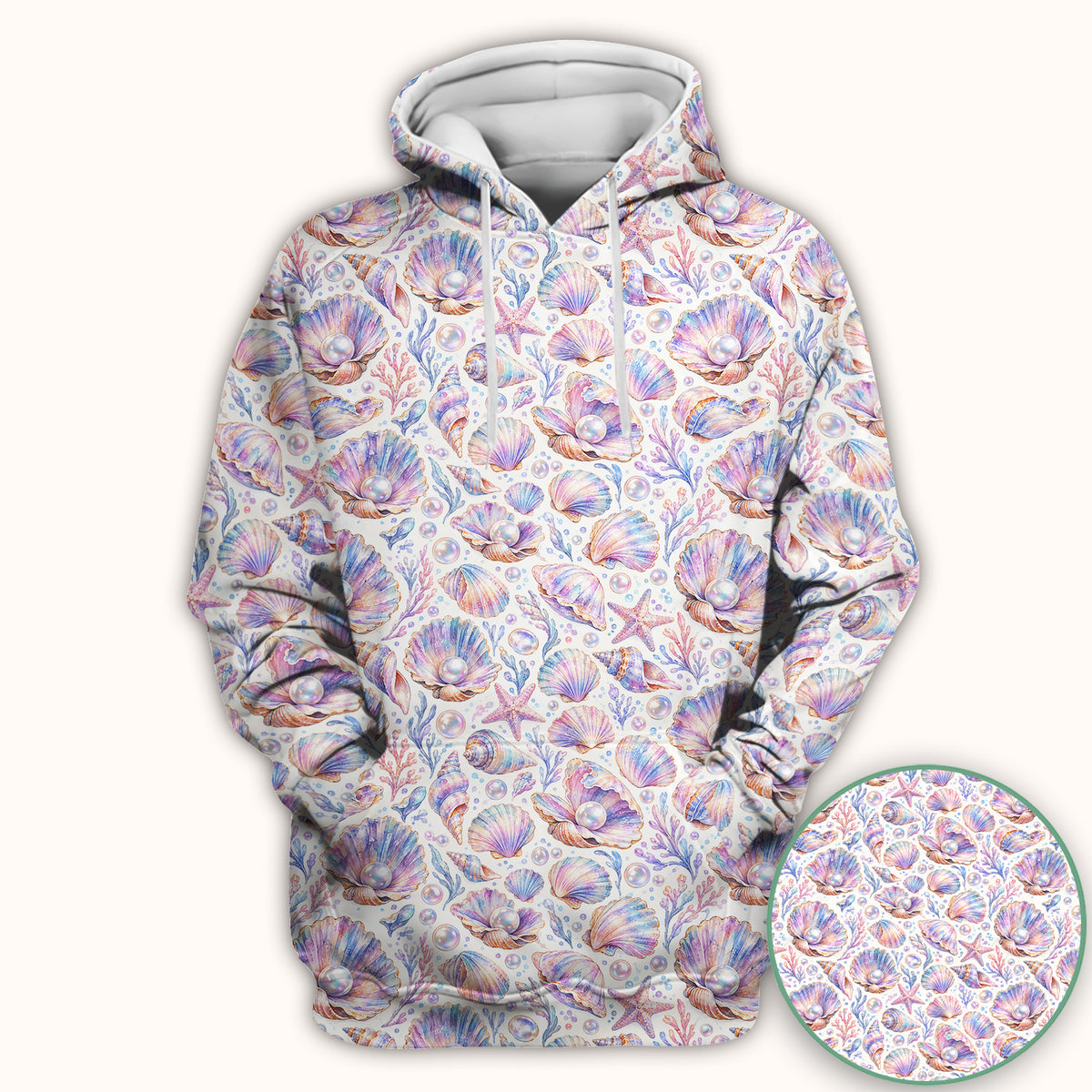 Pastel Seashell And Pearl Pattern Scrub Top, Comfortable Scrubs for Nurses