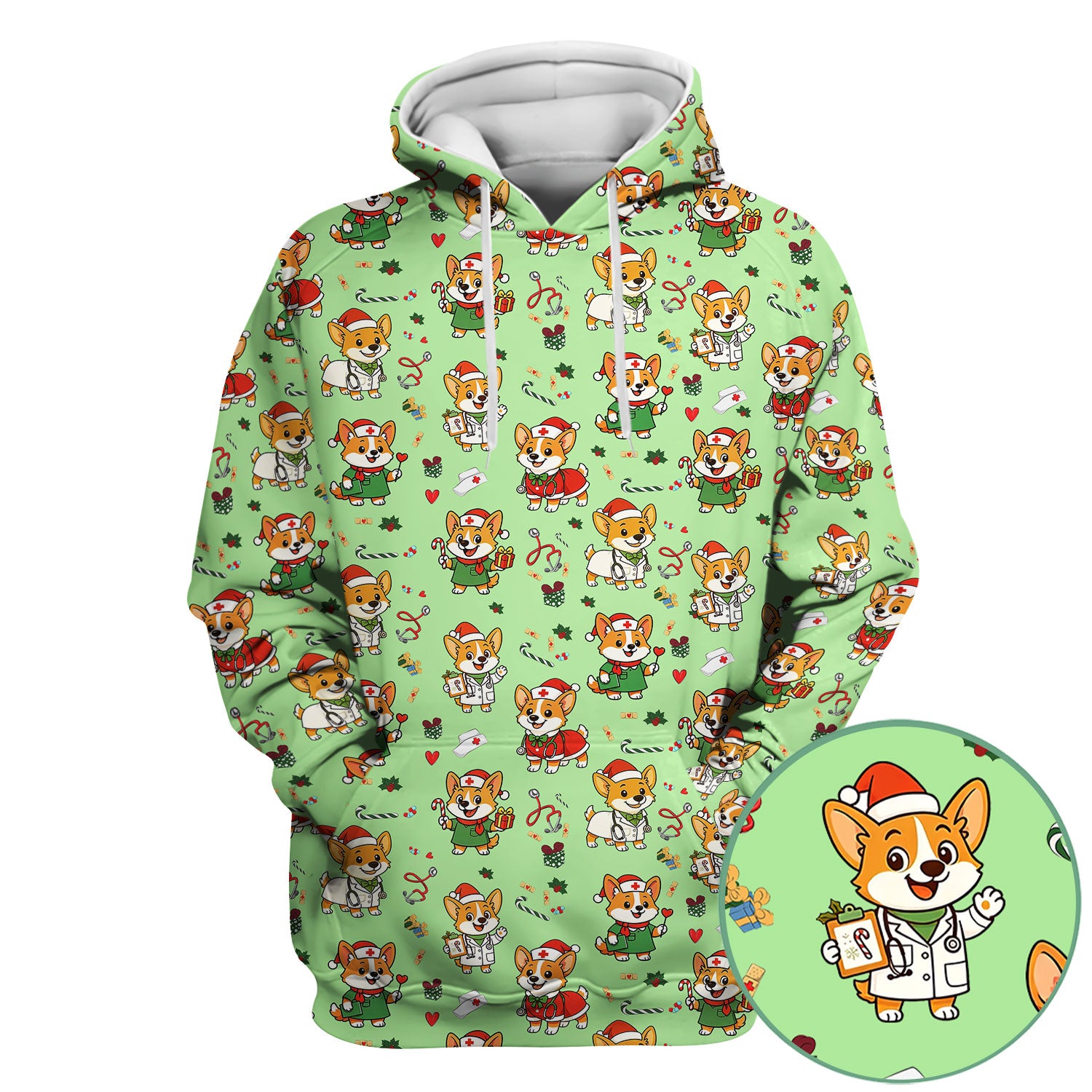 Festive Corgi Christmas Scrub Top - Cute Pet Nurse Shirt - Funny Holiday Medical Uniform for Women RN CNA LPN Gift