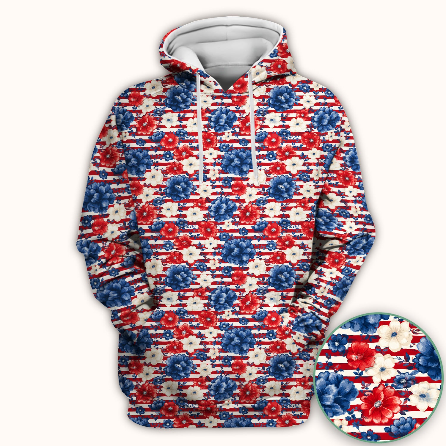 Patriotic Nurse Floral Stripe Pattern Scrub Top, Comfortable Scrubs for Nurses