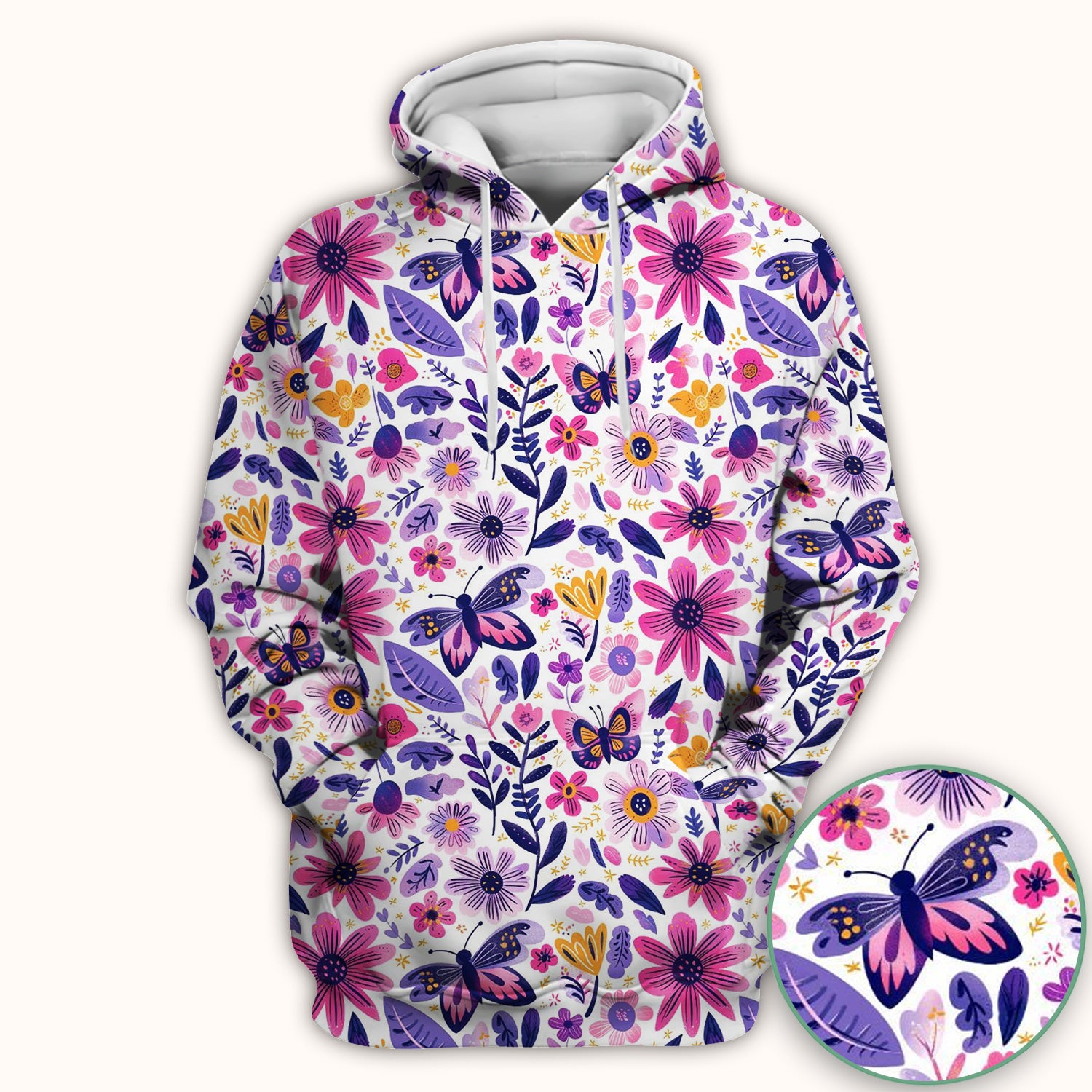 Cute Butterfly Wildflower Garden Pattern Scrub Top, Comfortable Scrubs for Nurses
