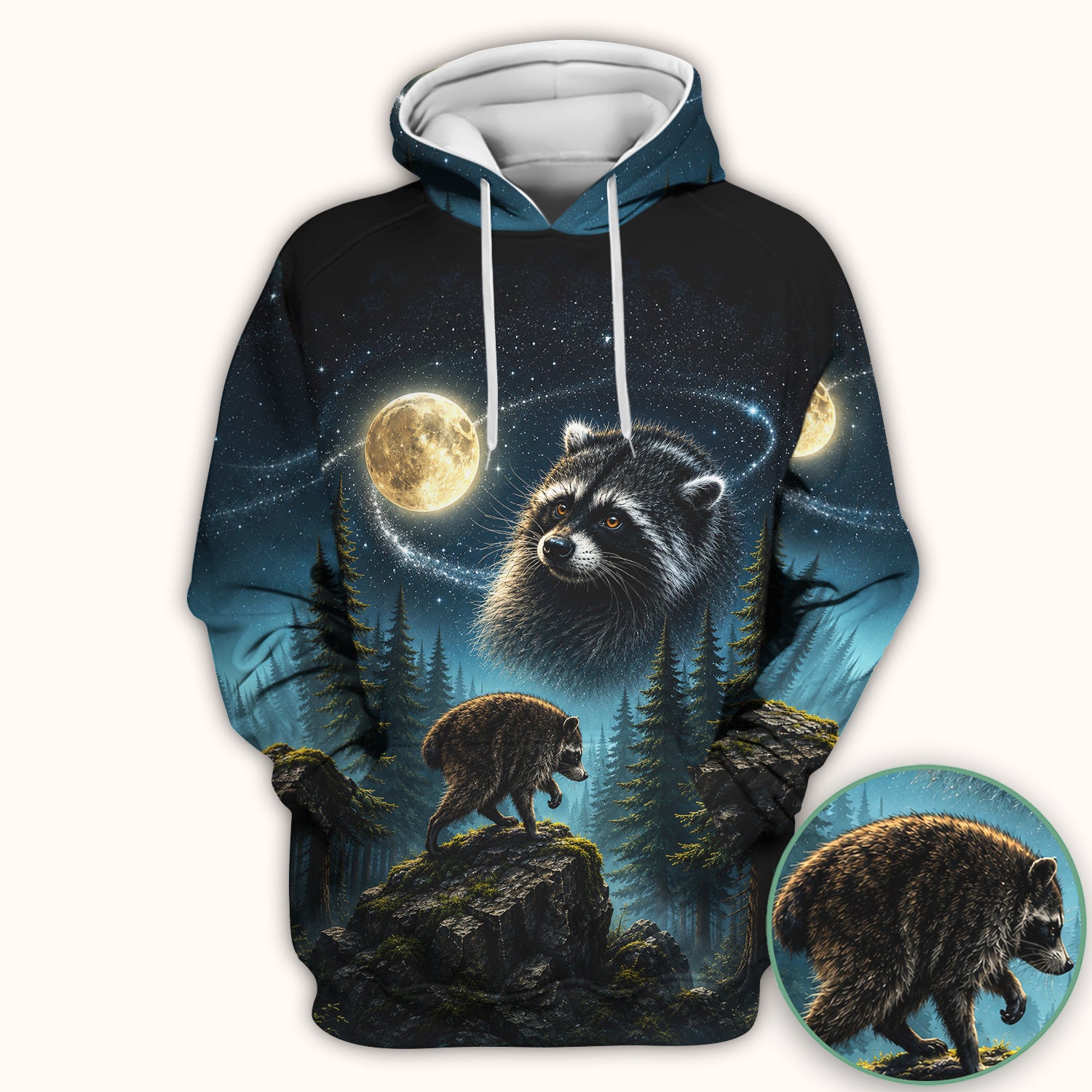 Raccoon On A Moonlit Branch Print Scrub Top, Comfortable Scrubs for Nurses
