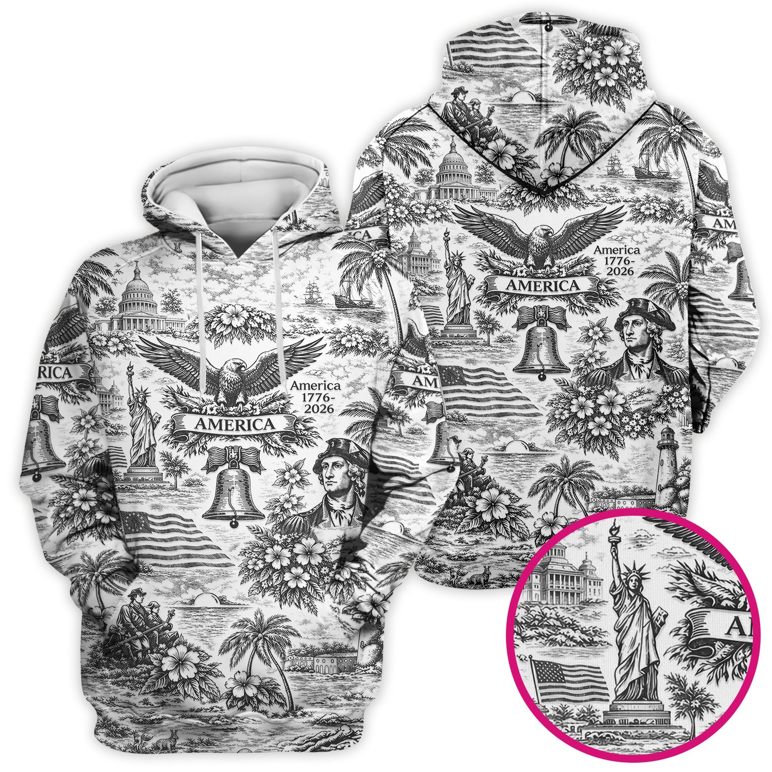 Patriotic America Heritage Toile Pattern Scrub Top, Breathable Fabrics Nursing Uniform