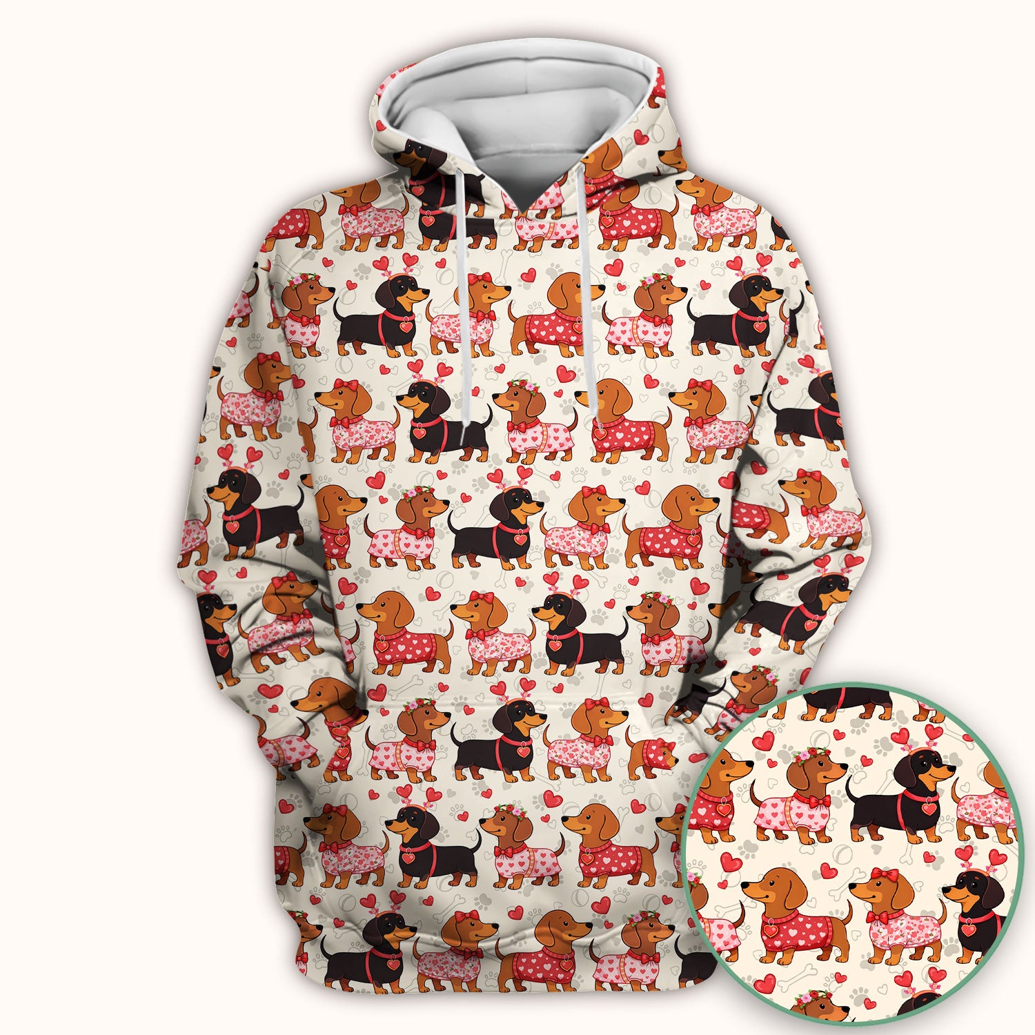 Valentine Dachshund Scrub Top, Wiener Dog Love Pattern Nurse Shirt, Breathable Fabrics Nursing Uniform