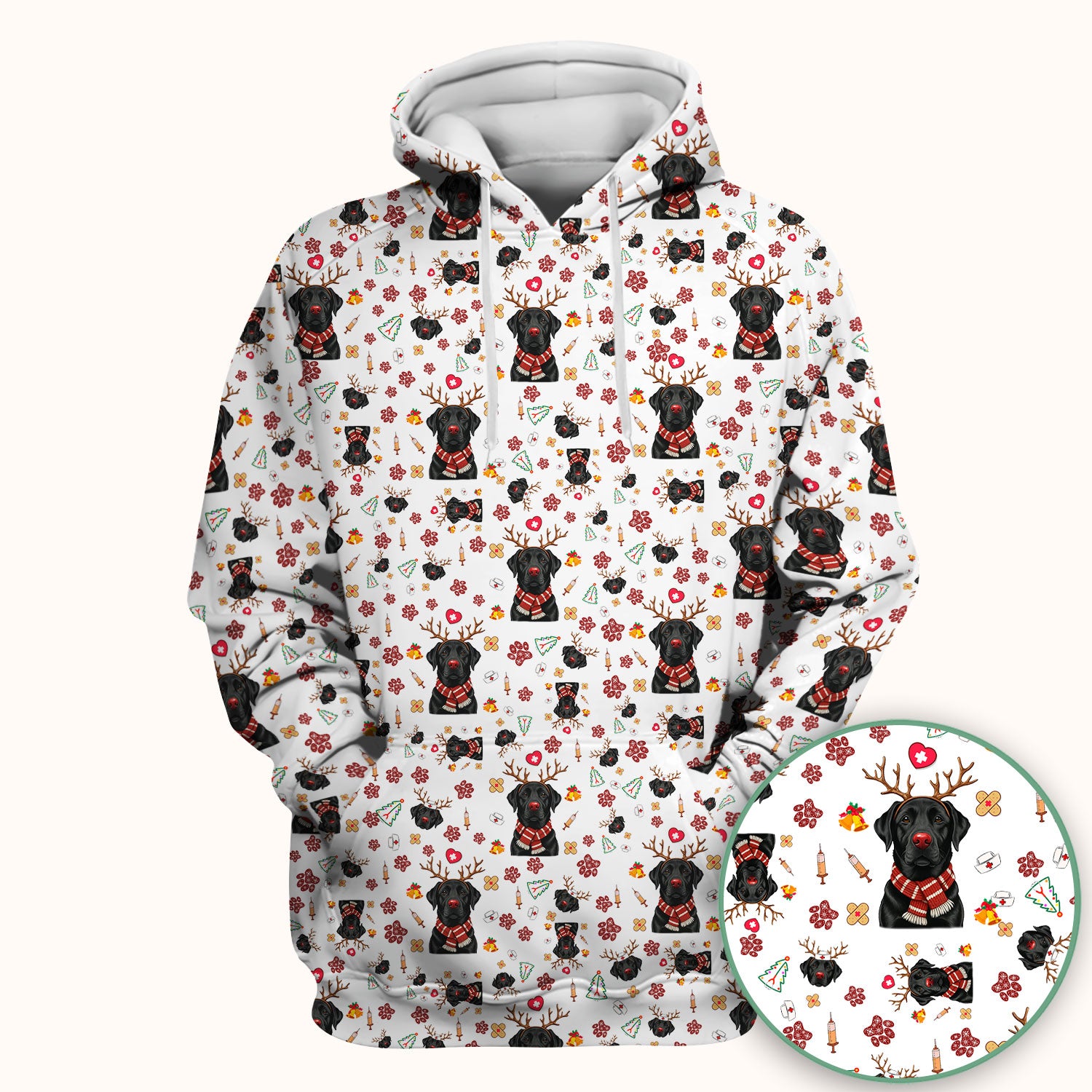 Funny Black Lab Reindeer Scrub Top - Christmas Dog Nurse Shirt - Cute Holiday Medical Uniform Gift for RN LPN CNA