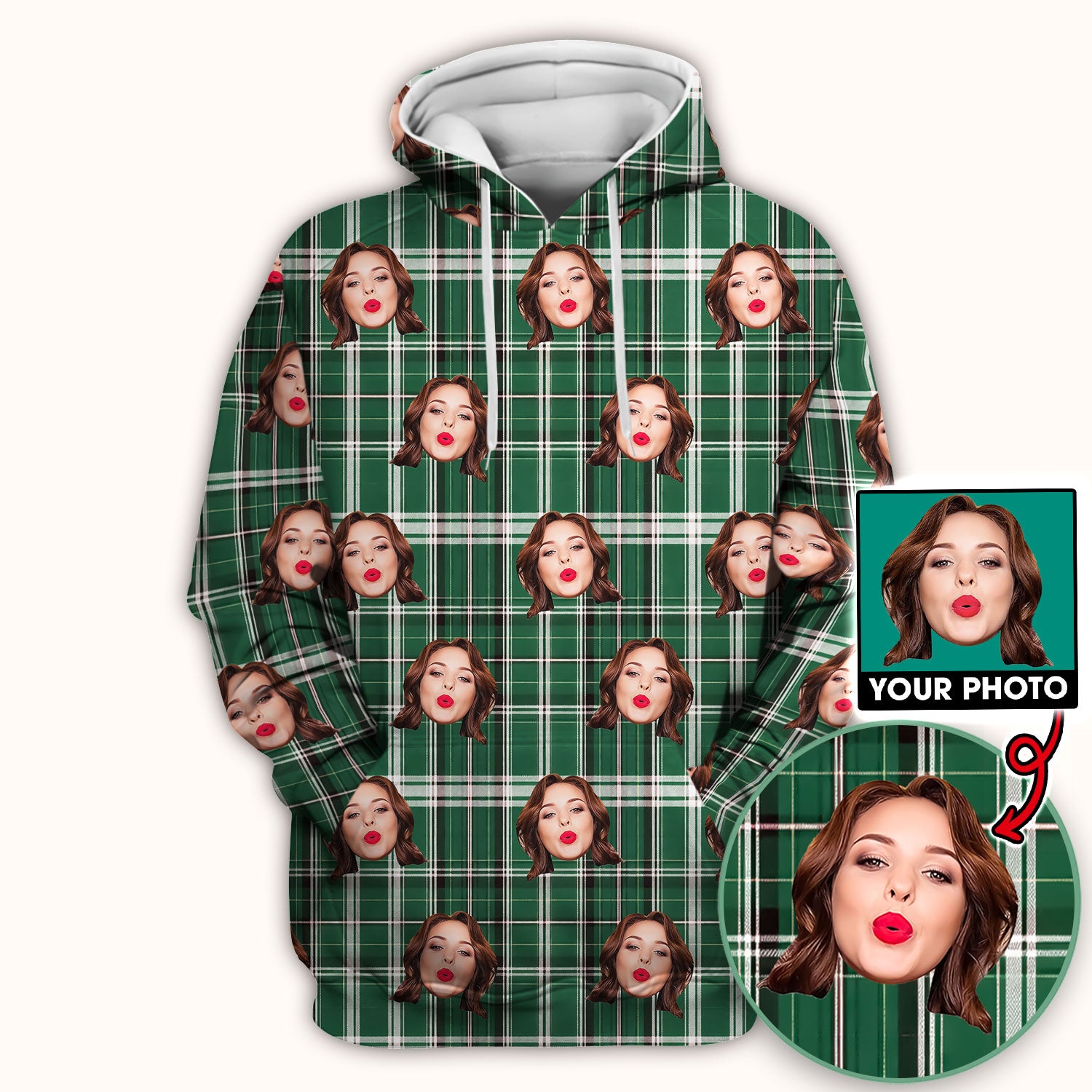 Personalized Funny Face Plaid Scrub Top, Custom Photo Pattern Medical Shirt, Breathable Fabrics Nursing Uniform