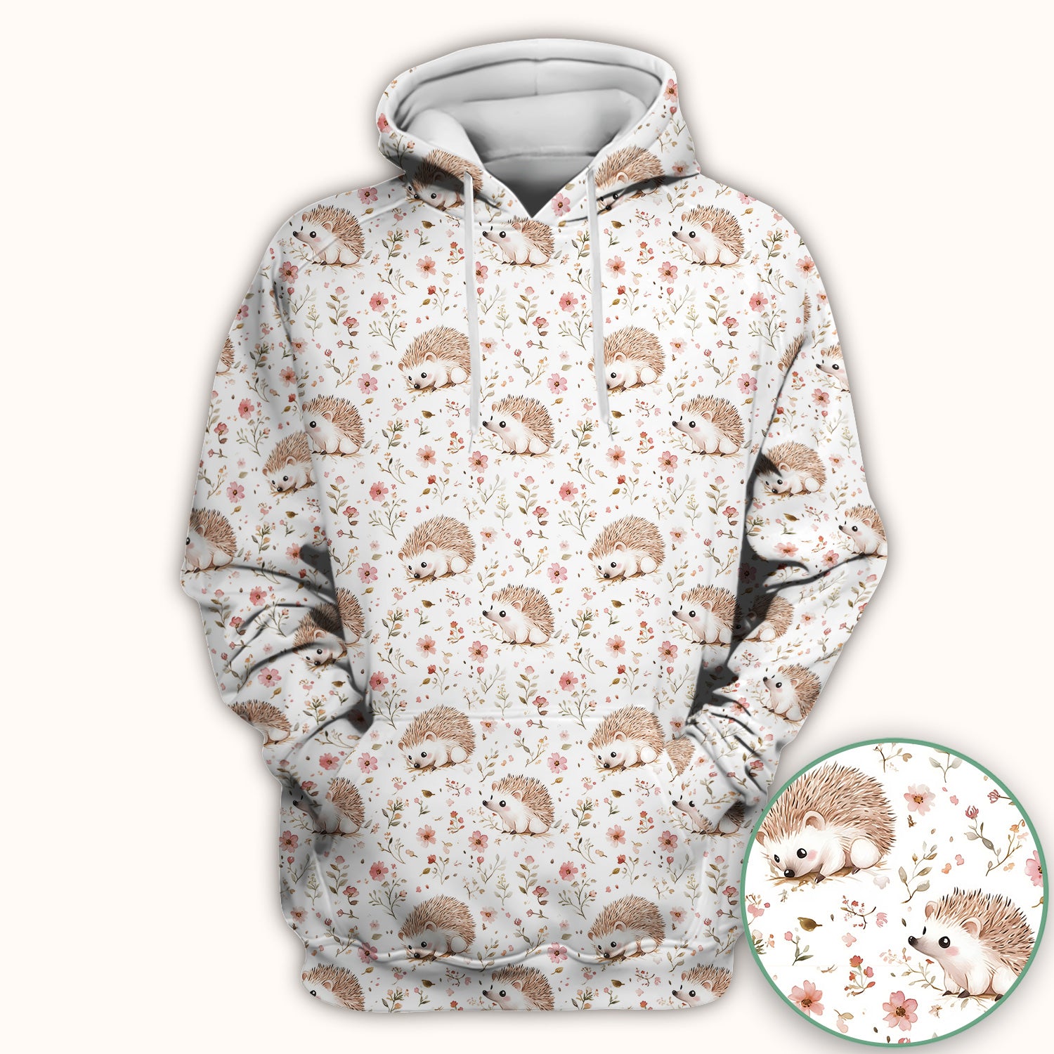Cute Hedgehog Wildflower Garden Pattern Scrub Top, Comfortable Scrubs for Nurses