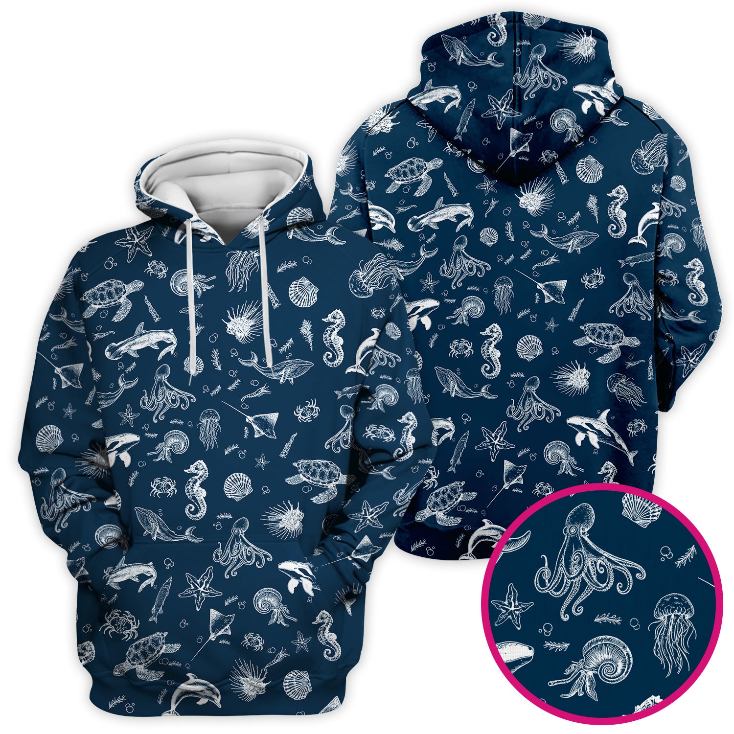 Marine Sea Life Pattern Scrub Top, Breathable Fabrics Nursing Uniform
