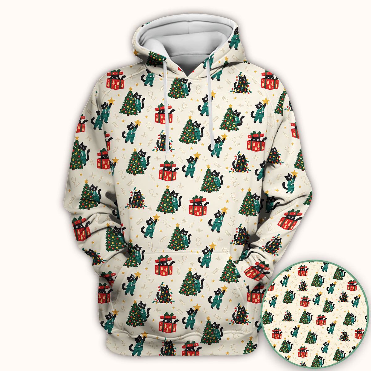 Christmas Black Nurse Cats And Trees Scrub Top, Comfortable Scrubs for Nurses