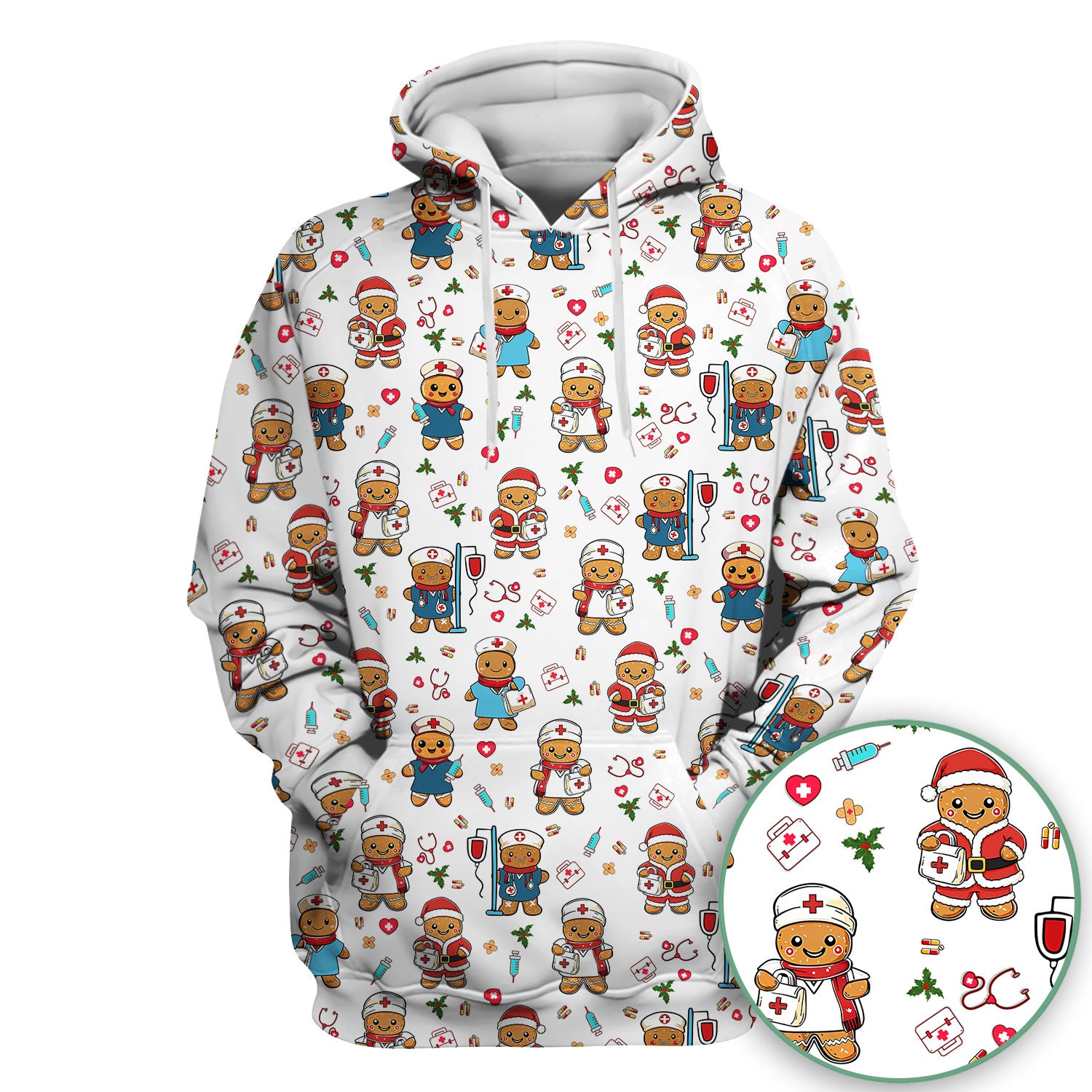 Elf Gingerbread Man Nurse Scrub Top - Santa’s Favorite Nurse Holiday Medical Uniform RN LPN CNA Gift