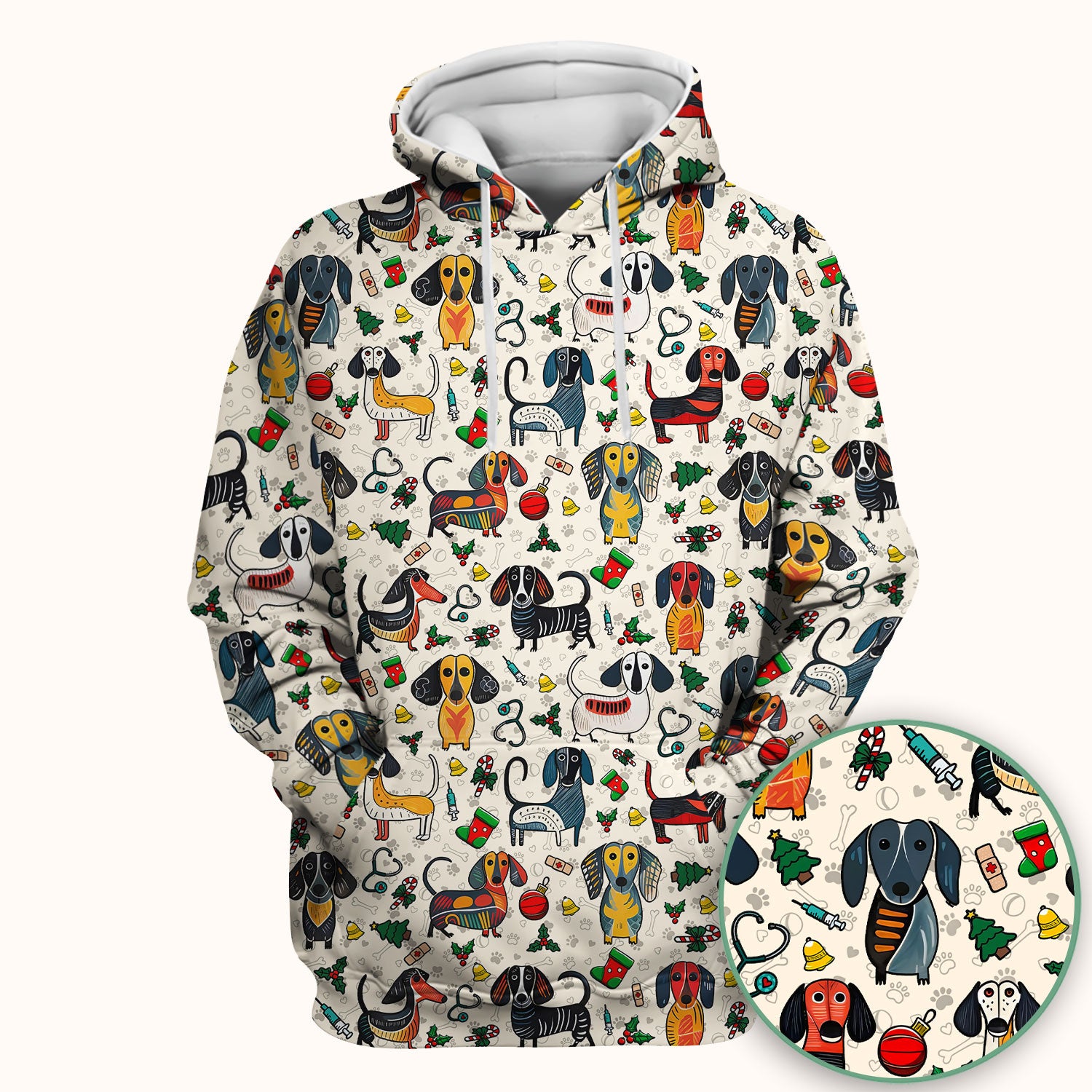 Christmas Wiener Dog Scrub Top - Funny Sausage Dog Nurse Shirt for Women - Holiday Medical Uniform