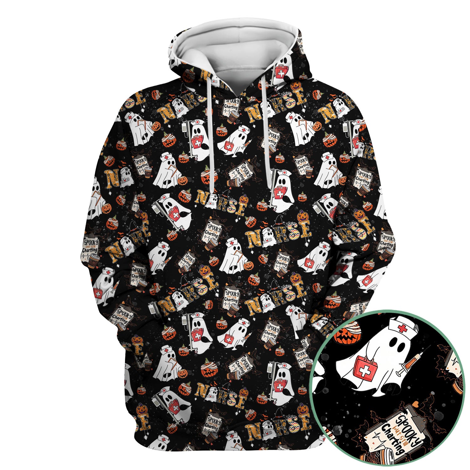 Spooky But Still Charting Halloween Scrub Top - Comfortable Scrubs for Nurses - Funny Boo Pumpkin Nursing Uniform