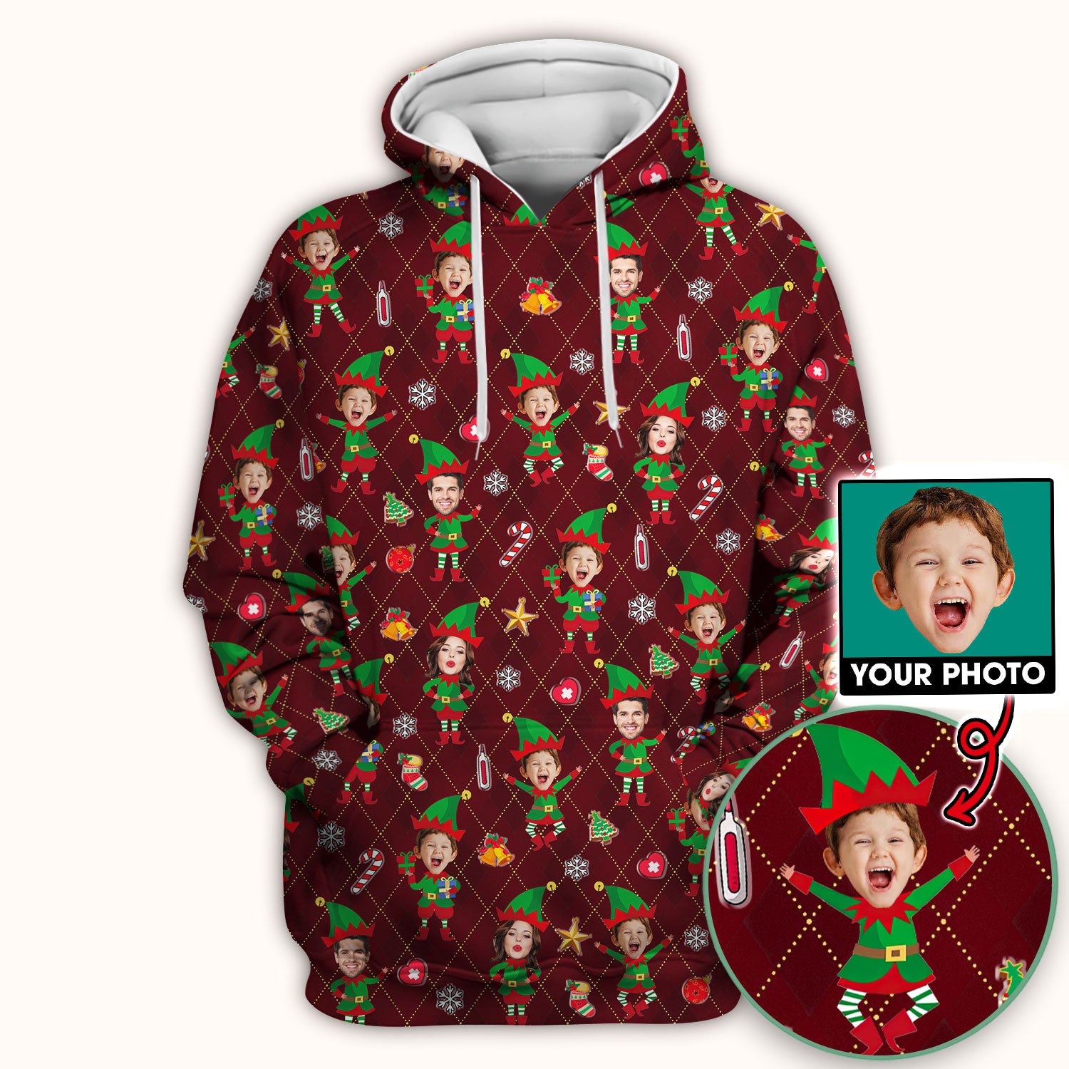 Personalized Face Nurse Shirt, Custom Photo Christmas Scrub Top, Funny Holiday Medical Uniform For Nursing