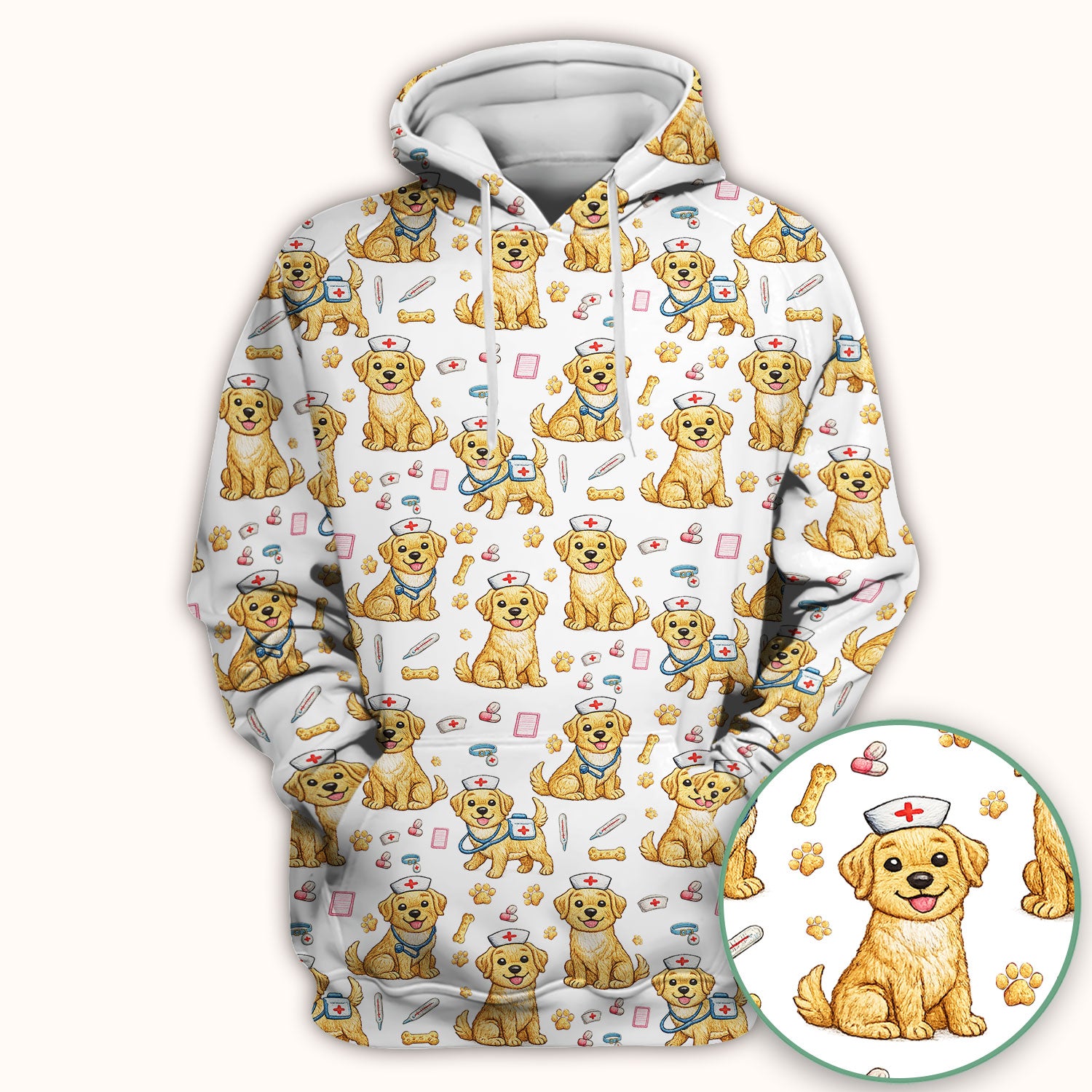 Cute Puppy Nurse Medical Print Scrub Top, Comfortable Scrubs for Nurses
