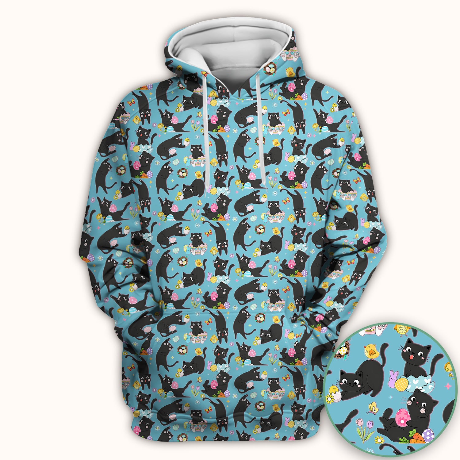 Playful Black Cat Easter Egg Pattern Scrub Top, Comfortable Scrubs for Nurses