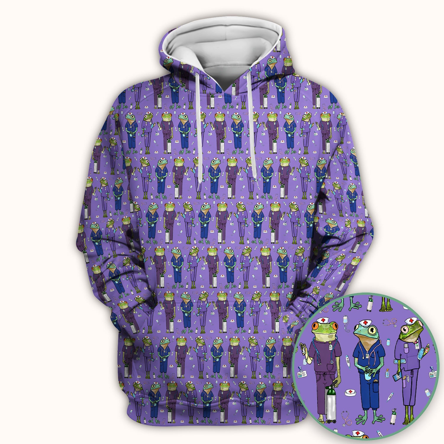 Funny Frog Nurse Pattern V Neck Scrub Top for Healthcare Workers