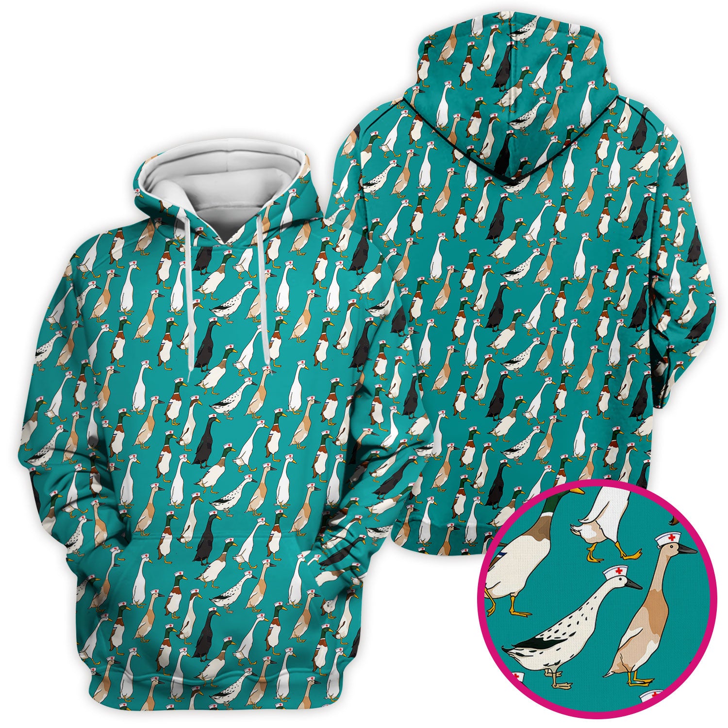 Funny Nurse Duck Pattern Scrub Top, Comfortable Scrubs for Nurses
