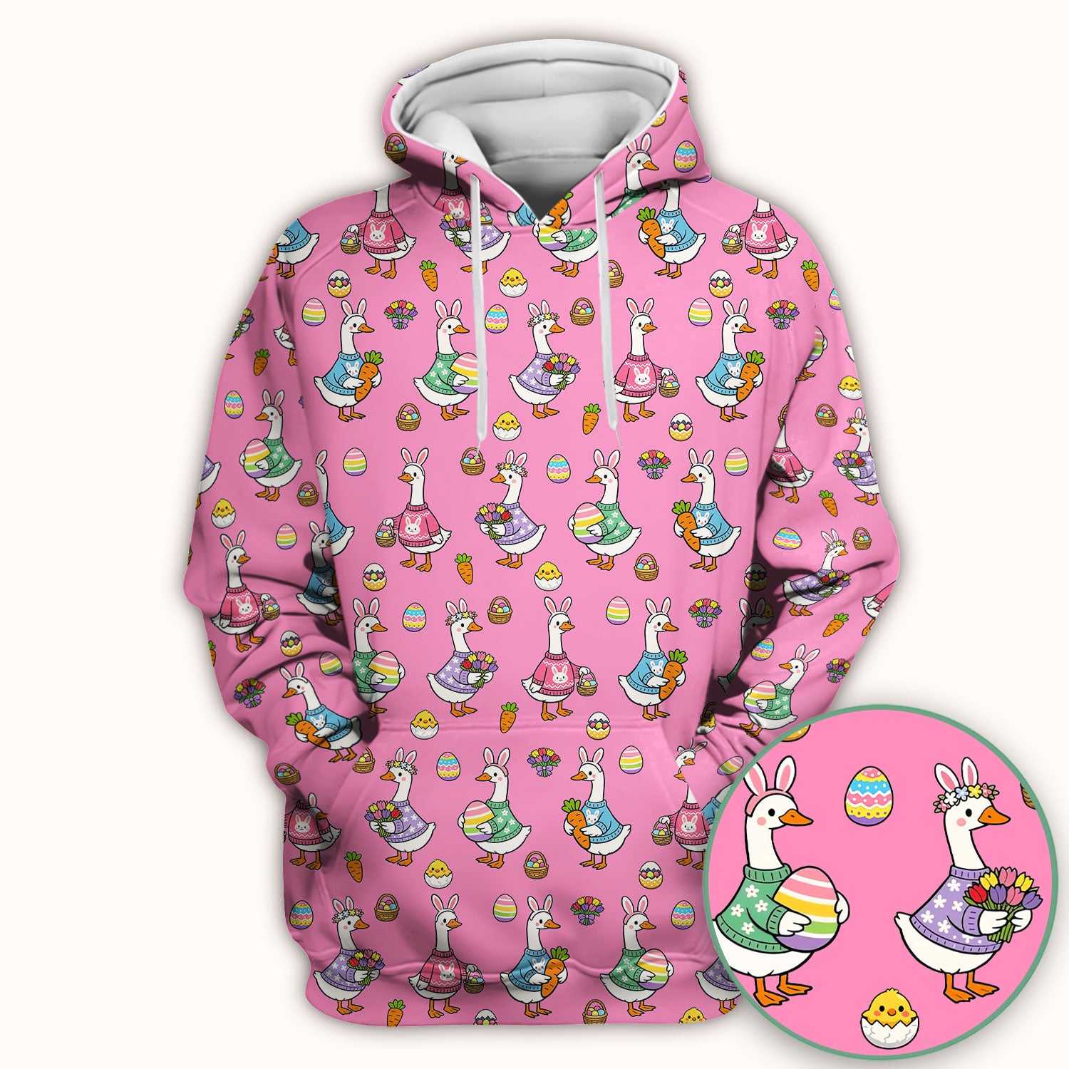 Cute Easter Goose Pattern Scrub Top, Breathable Fabrics Nursing Uniform