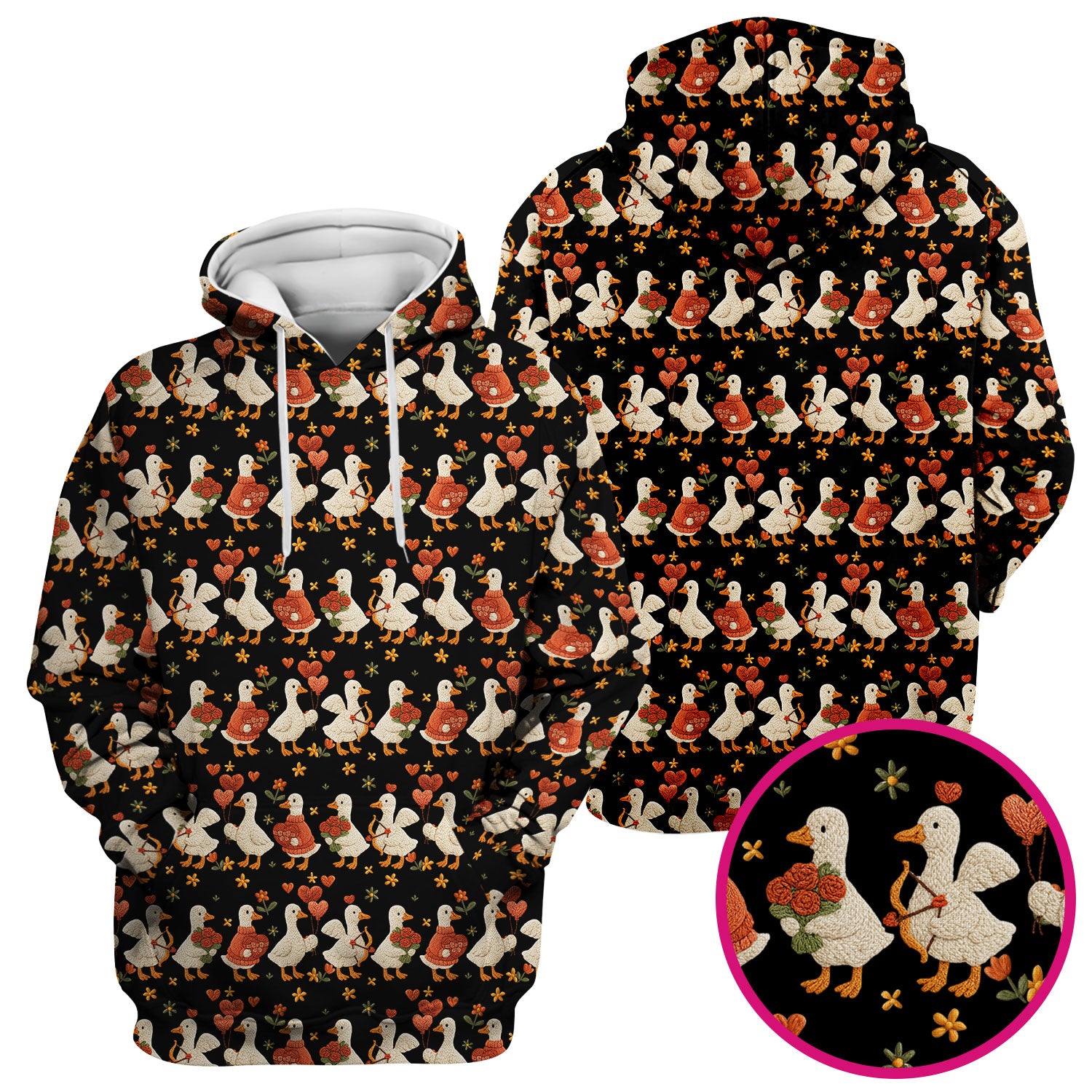 Cute Goose Nurse Scrub Top, Valentine Farm Medical Pattern Shirt, Breathable Fabrics Nursing Uniform