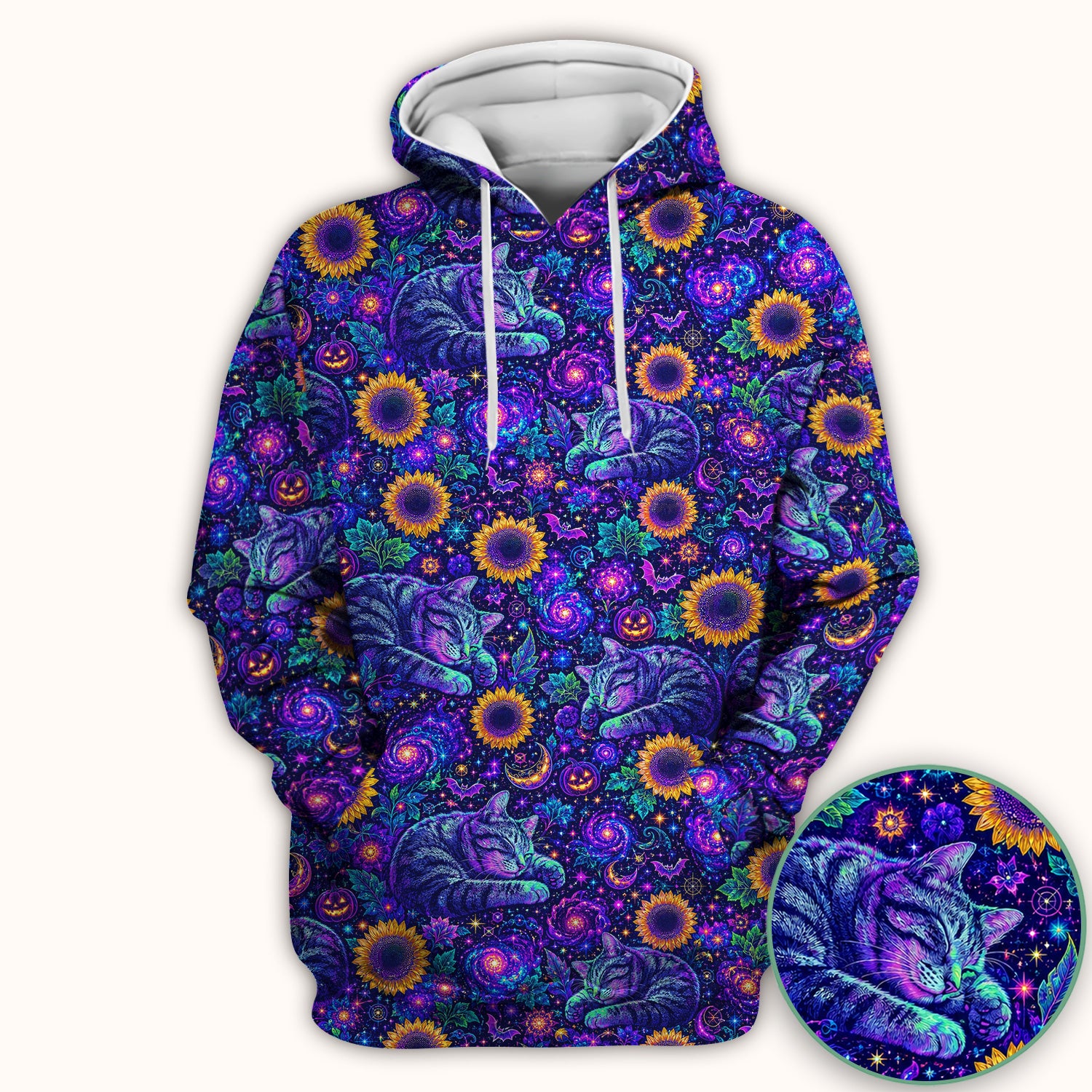 Spooky Galaxy Cat And Sunflowers Scrub Top, Comfortable Scrubs for Nurses