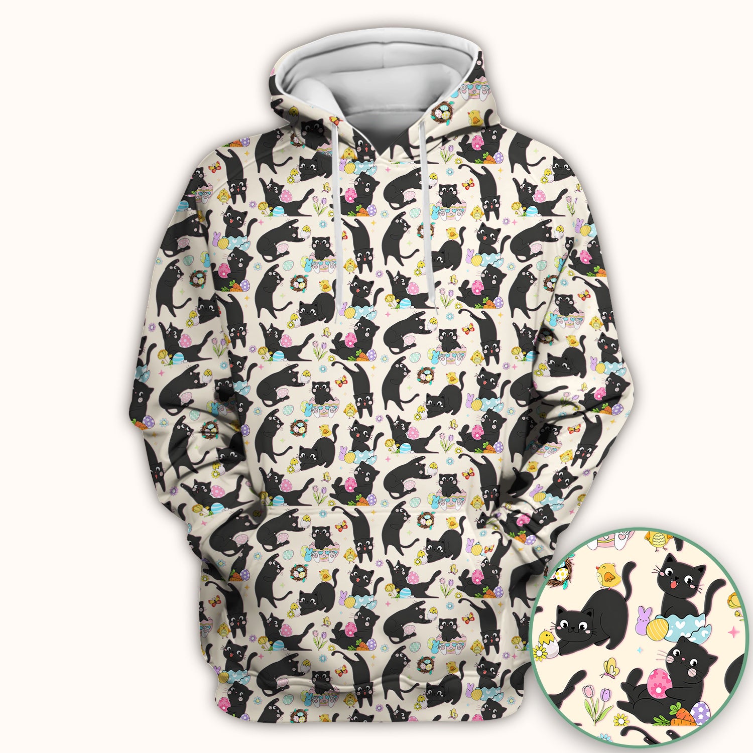 Playful Black Cat Easter Egg Pattern Scrub Top, Comfortable Scrubs for Nurses