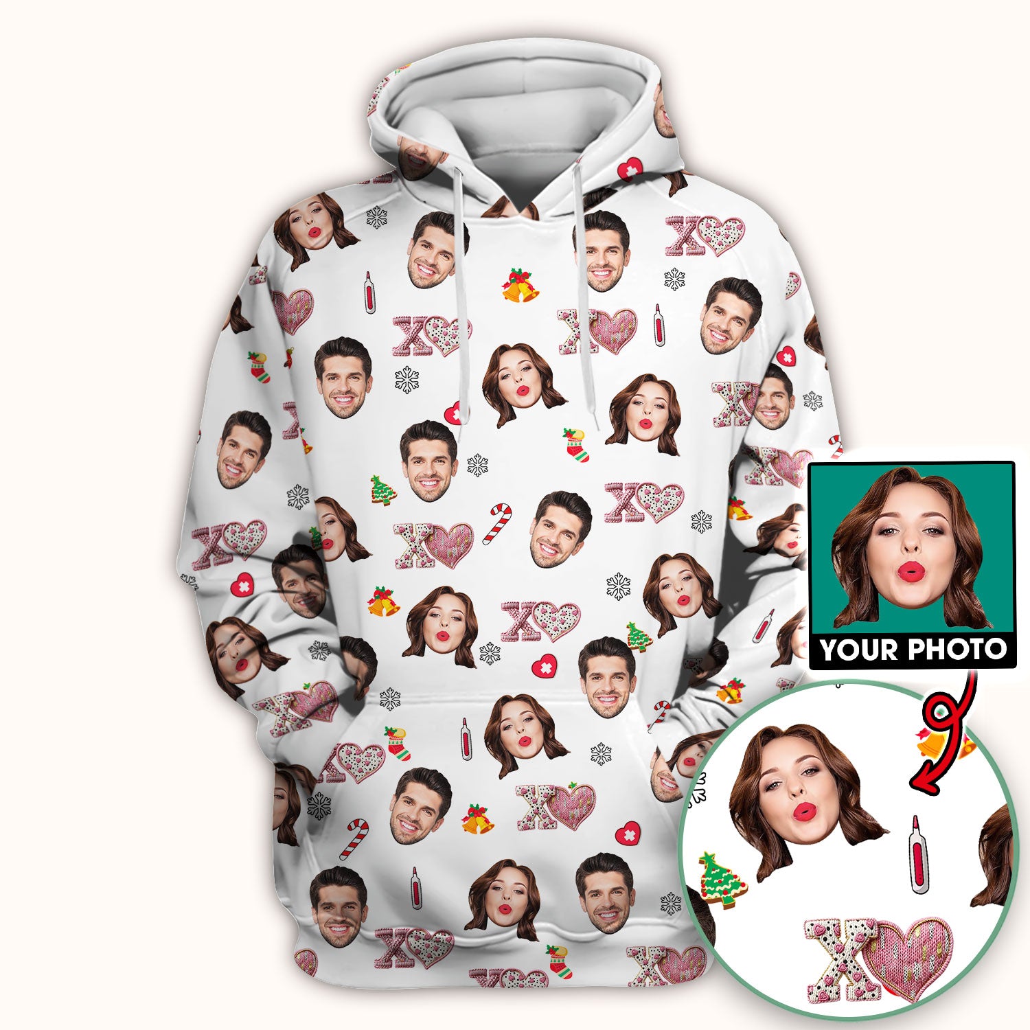 Custom Face Pattern XOXO Scrub Shirt, Personalized Photo Scrub Top, Breathable Fabrics Nursing Uniform