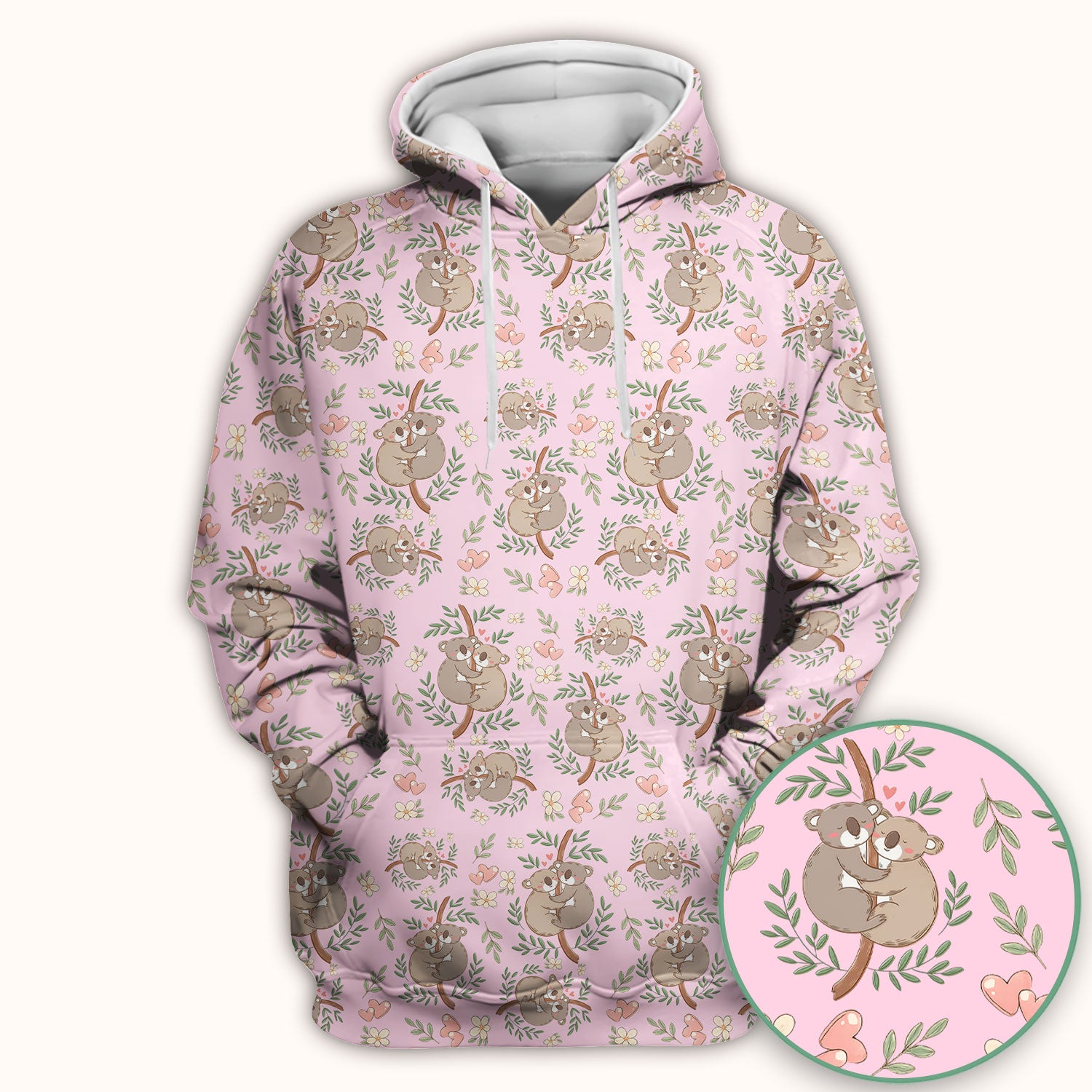 Cute Koala Love Pattern Medical Scrub Top, Breathable Fabrics Nursing Uniform