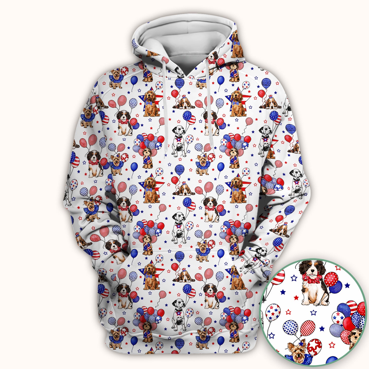 Patriotic Dogs With USA Flag Balloons Pattern Scrub Top, Comfortable Scrubs for Nurses