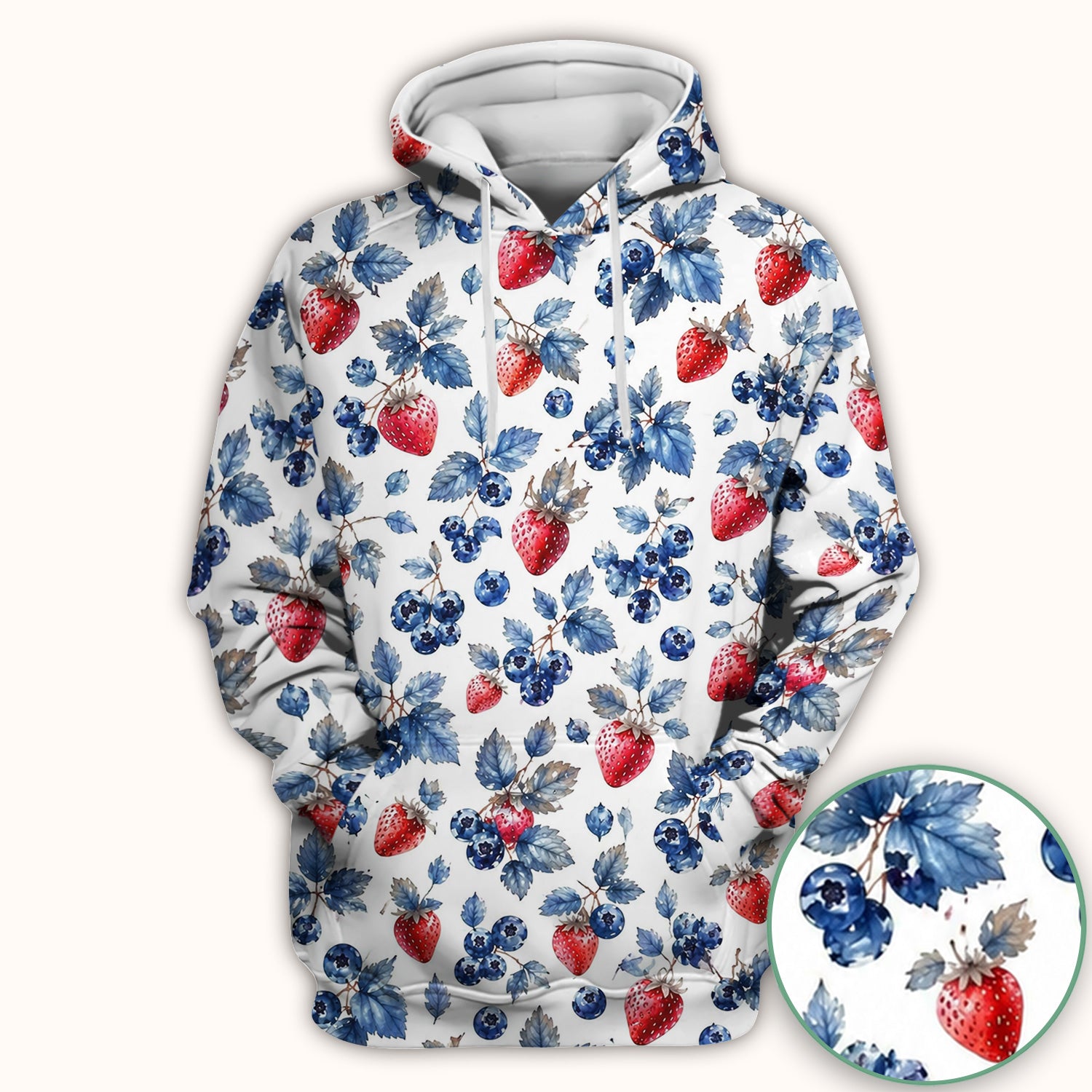 Cute Strawberry & Blueberry Leaf Pattern Scrub Top, Comfortable Scrubs for Nurses