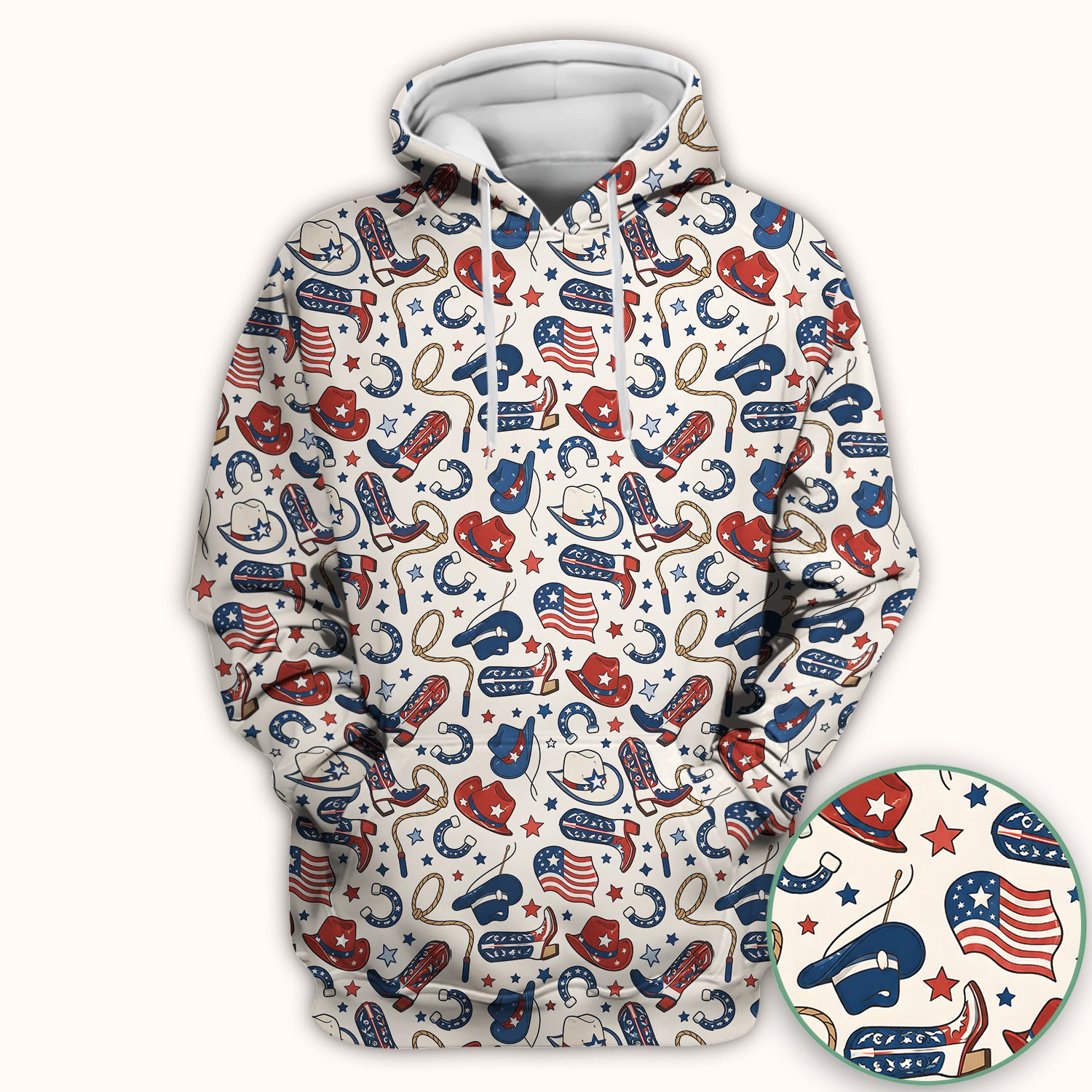 Patriotic Cowboy Boots Horseshoe Pattern Scrub Top, Comfortable Scrubs for Nurses