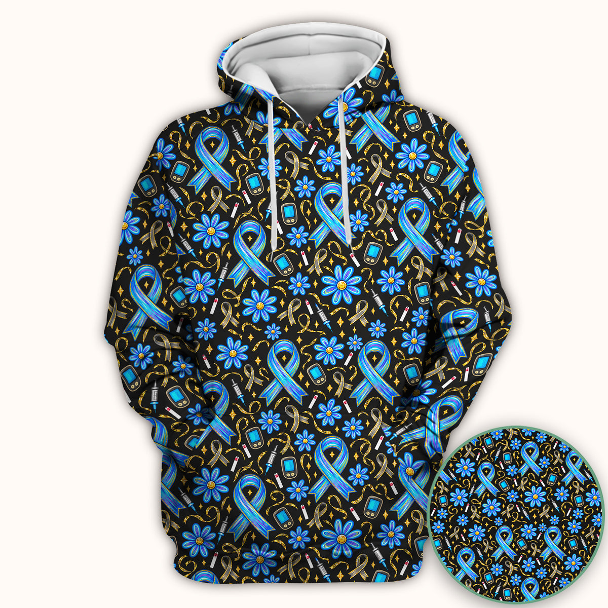 Diabetes Awareness Ribbon Pattern Scrub Top, Comfortable Scrubs for Nurses