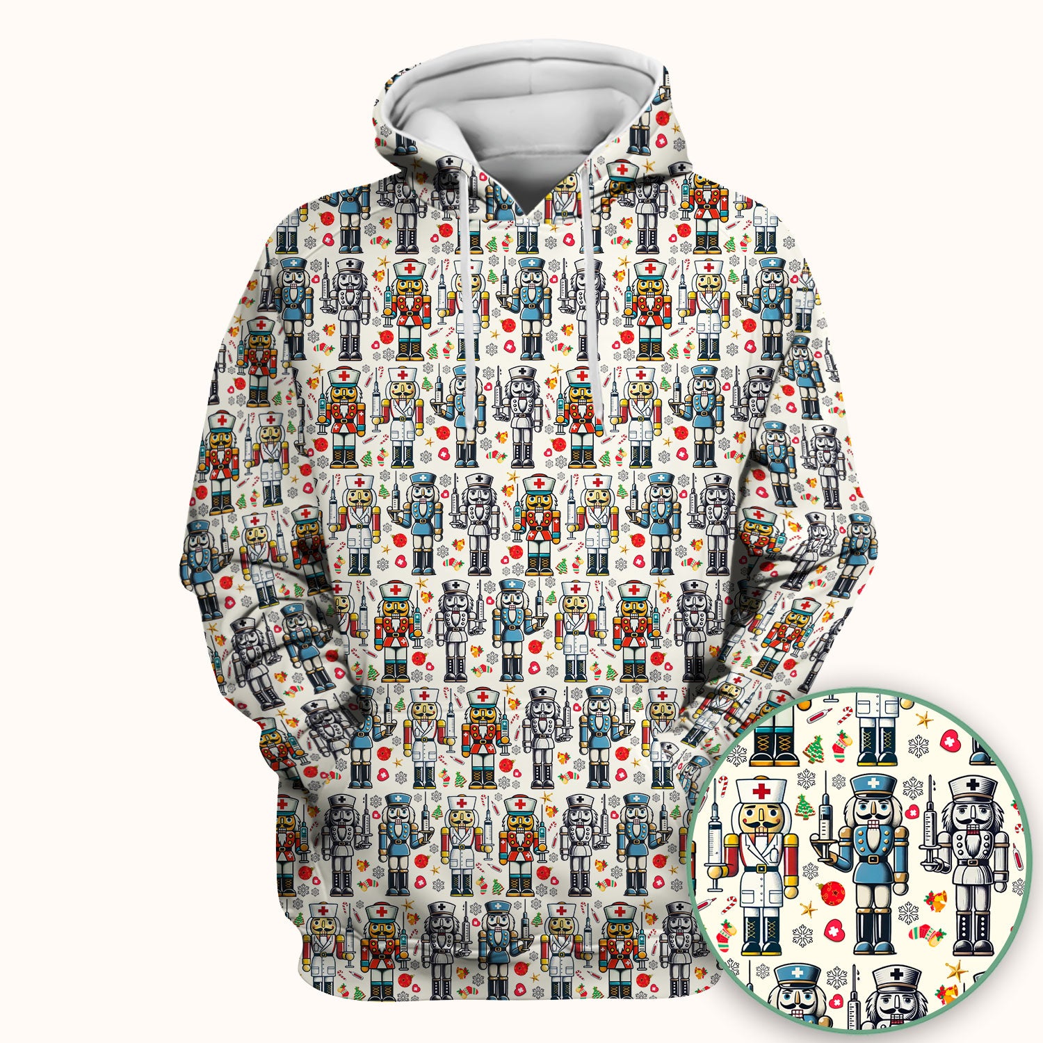 Funny Nutcracker Christmas Scrub Top – Cute Holiday Nurse Pattern Shirt – Festive Medical Uniform for RN, LPN, CNA, and Healthcare Workers