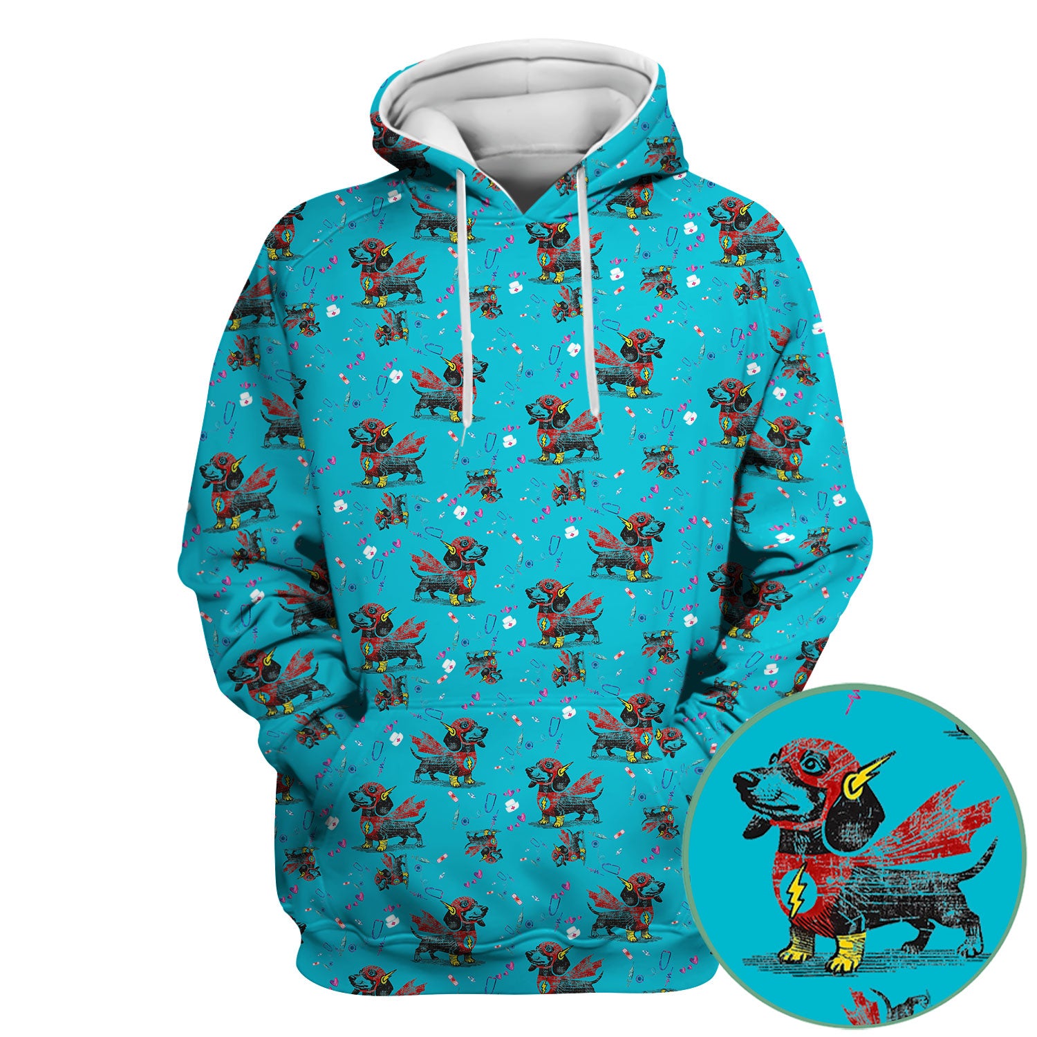Super Nurse Dachshund Scrub Shirt - Hero Sausage Dog Print Medical Top - Funny Dog Print Gift for Nurses RN CNA LPN